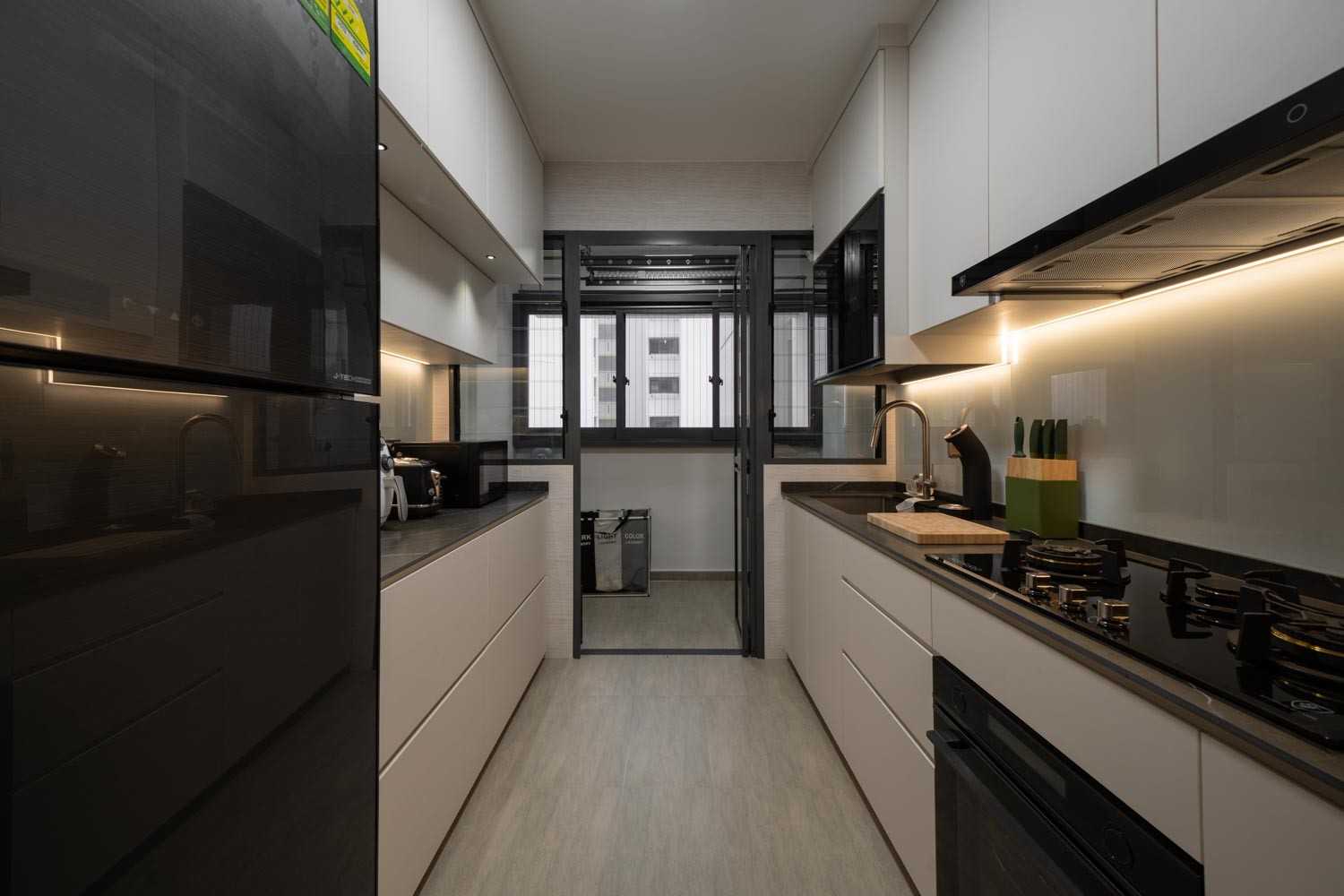 Scandinavian Kitchen with Wood Flooring and Kitchen Window