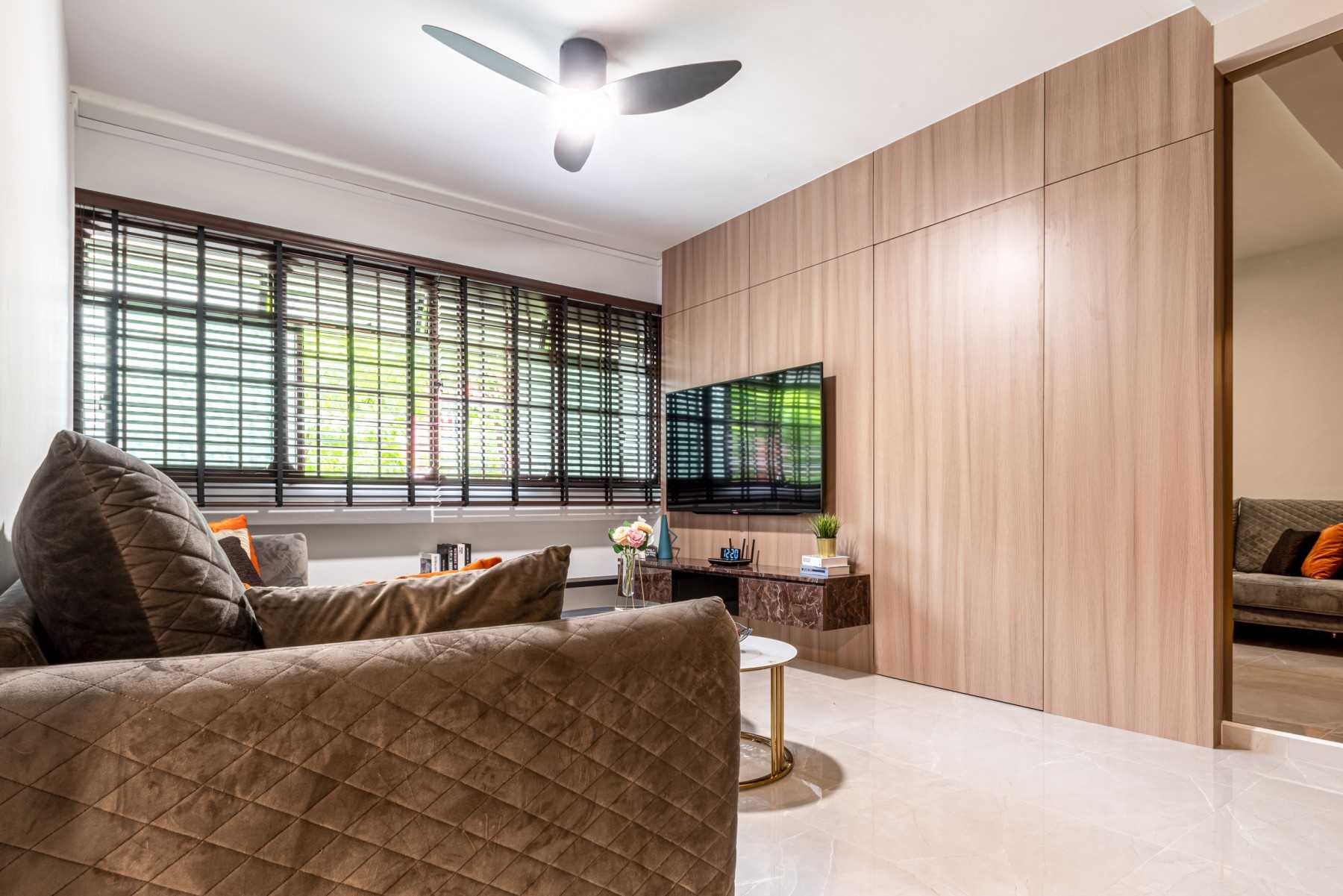 Modern Living Room with Marble Floor and TV Console