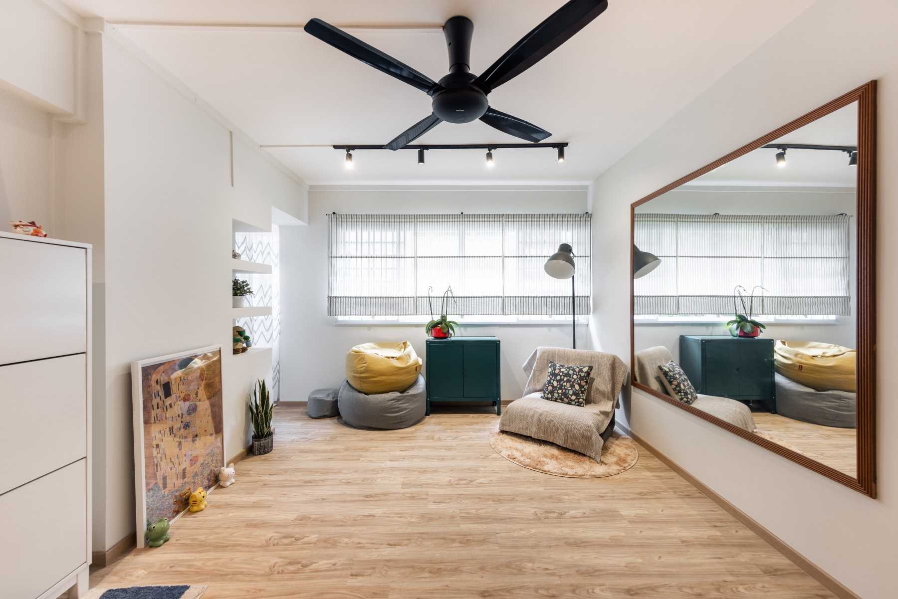 Scandinavian Hallway with Bookshelf and Vinyl Flooring