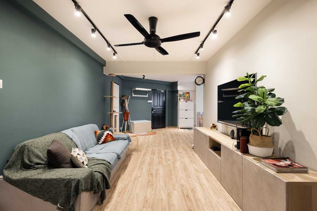 Scandinavian Living Room with Vinyl Flooring and TV Console