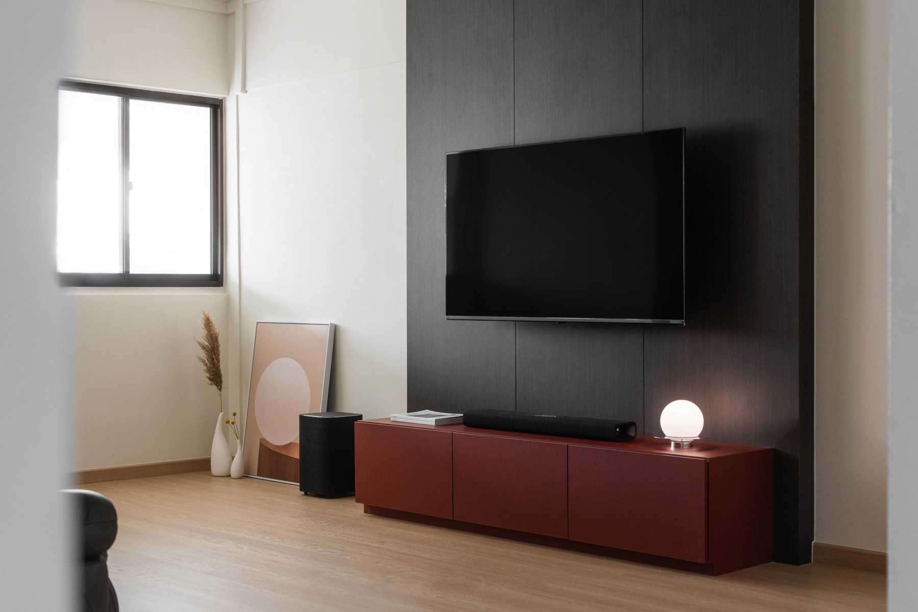 Contemporary Living Room with Vinyl Flooring and TV Console