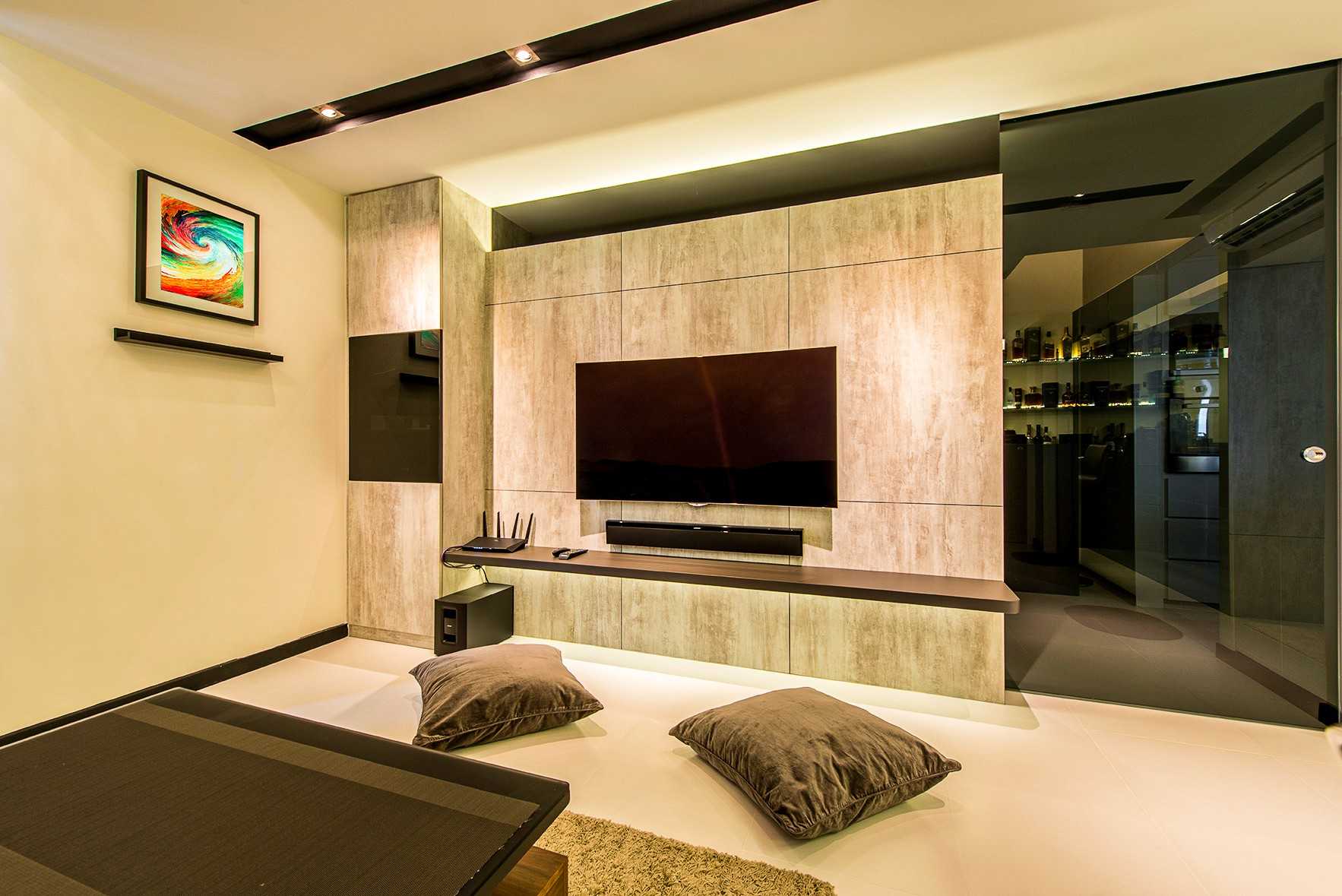 Modern Living Room with TV Console and Feature Wall