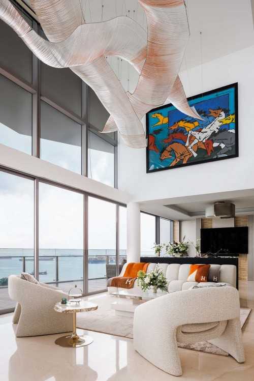 Contemporary Living Room at Silversea Penthouse