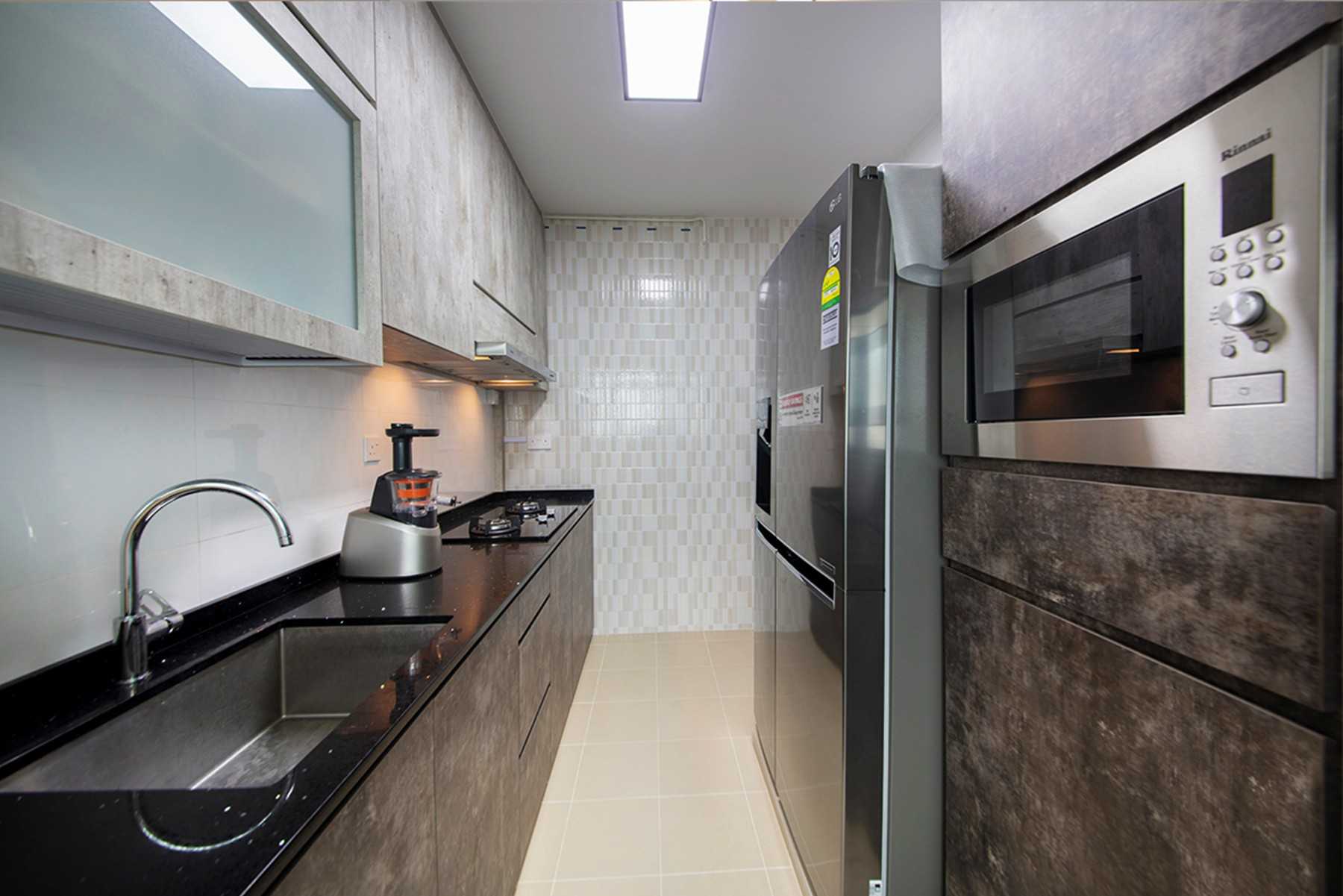Industrial Kitchen with Countertop and Homogeneous Tiles