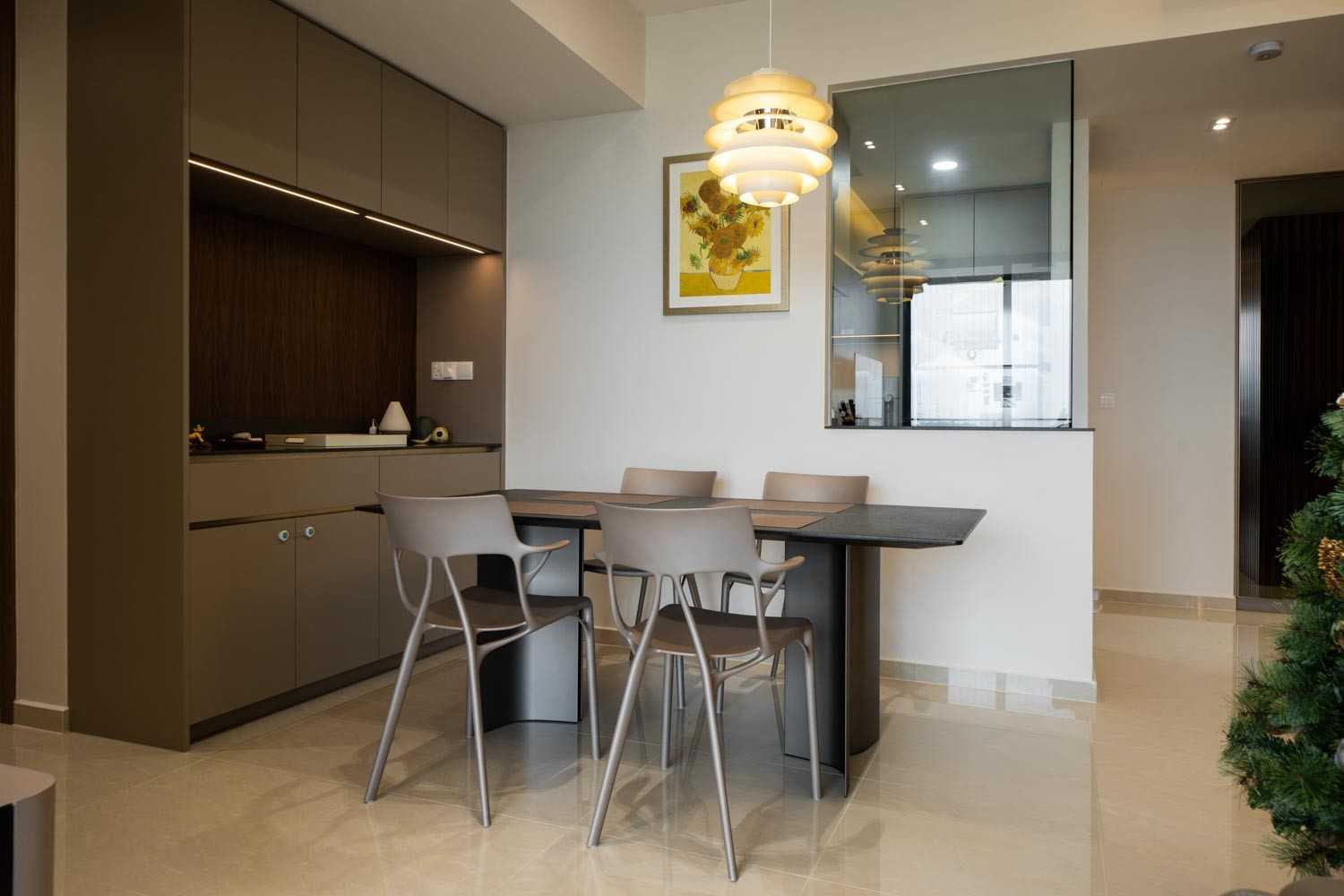Modern Dining Room with Ceiling Light and Dining Table
