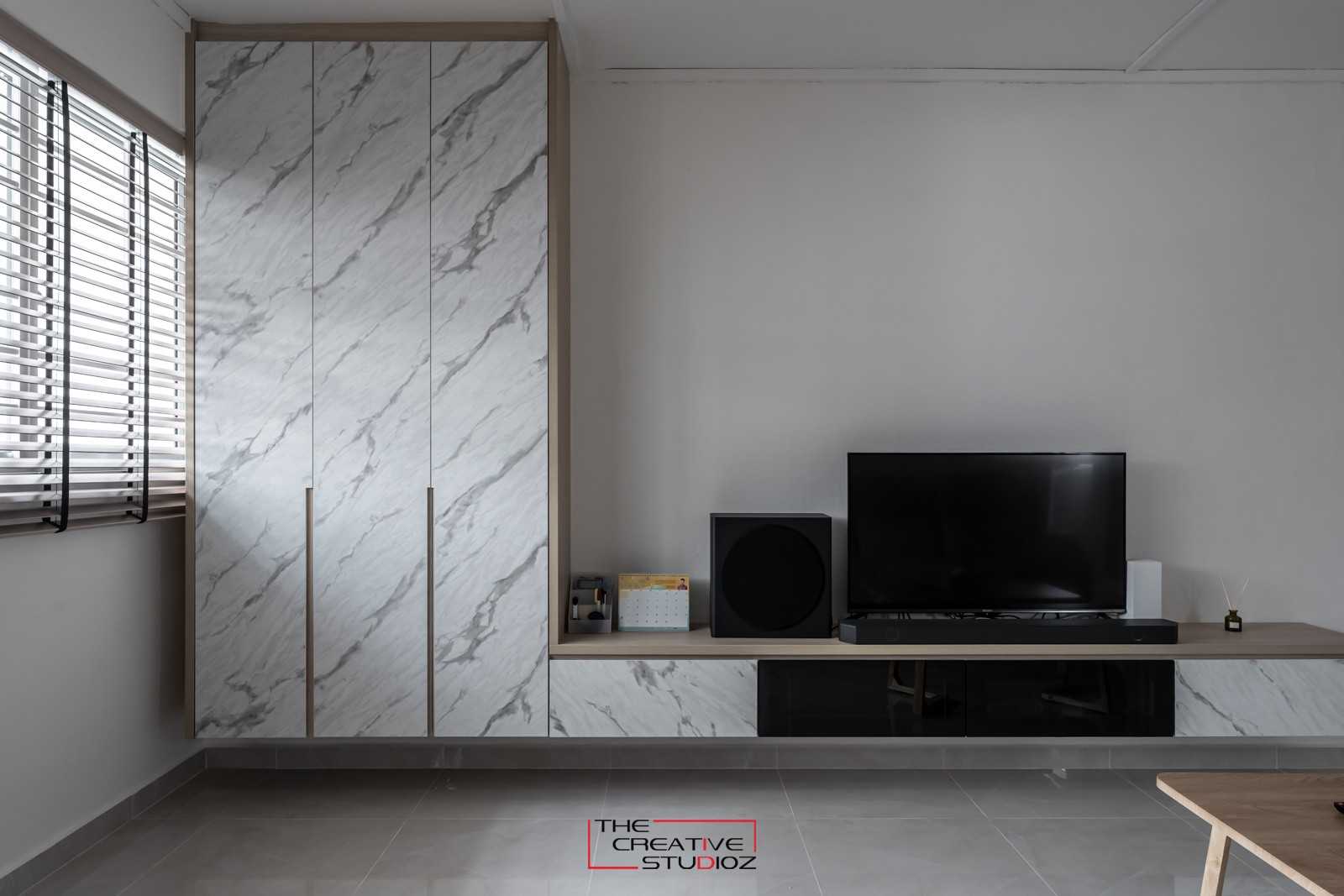 Scandinavian Living Room with Homogeneous Tiles and TV Console