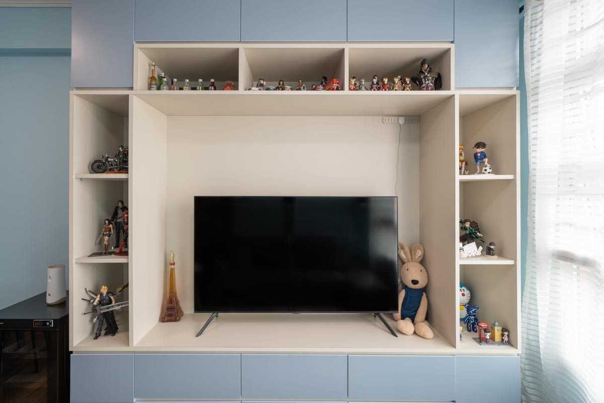 Minimalist Living Room with TV Console and Drop Light