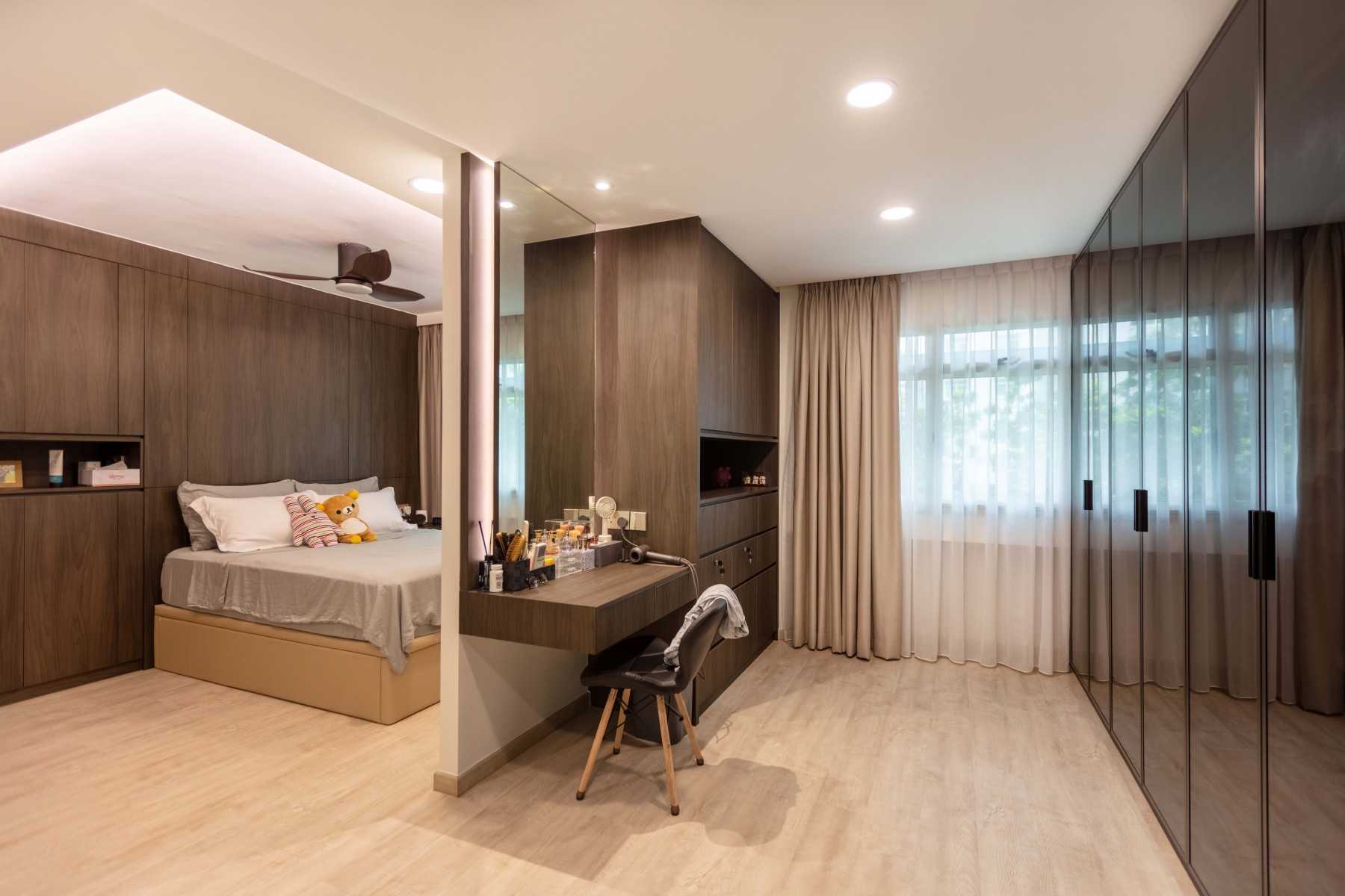 Modern Bedroom with Wood Flooring and Cove Lighting