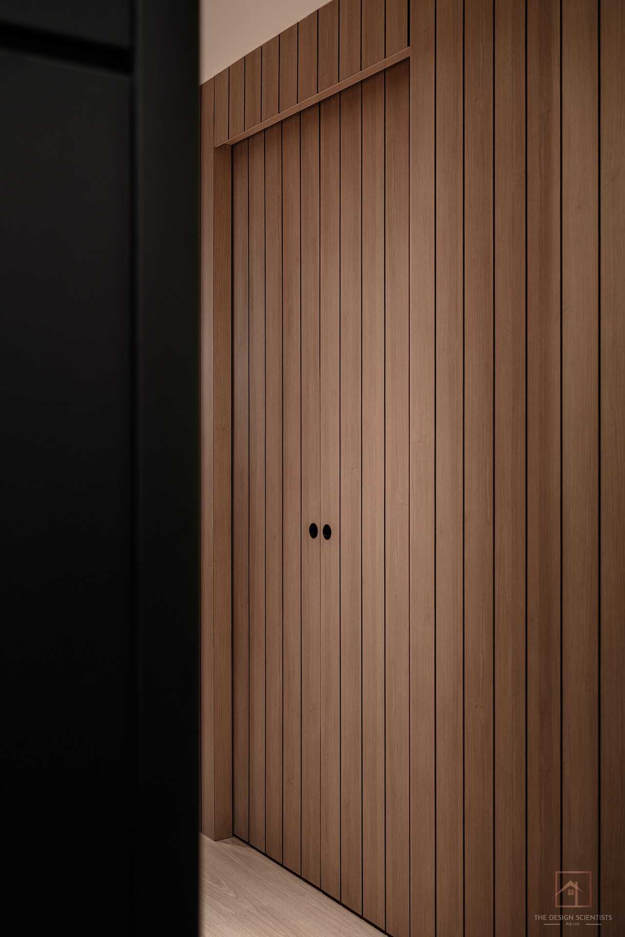 Contemporary Hallway with Doors and Sliding Door