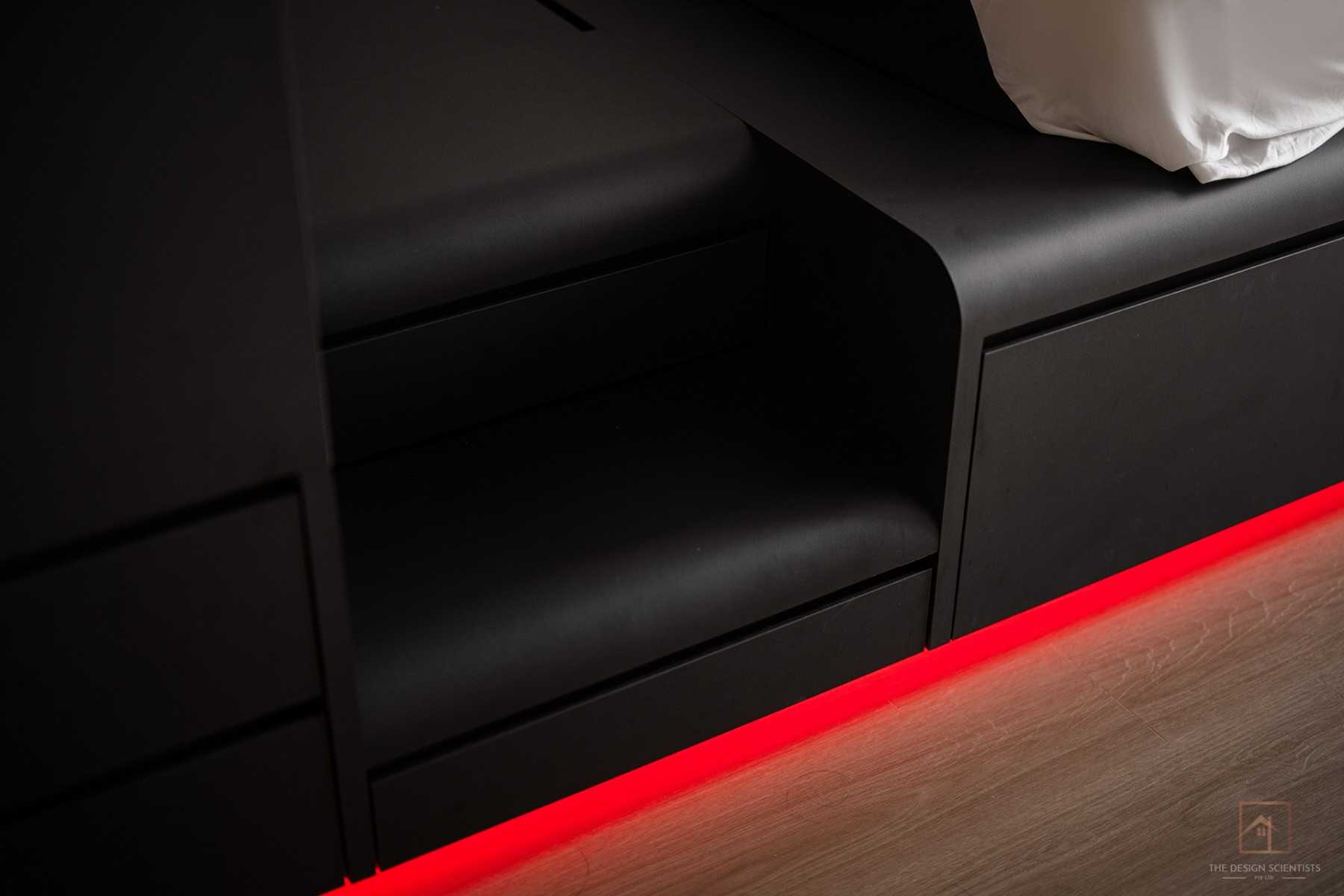 Contemporary Bedroom with Cove Lighting and Built-in Bed