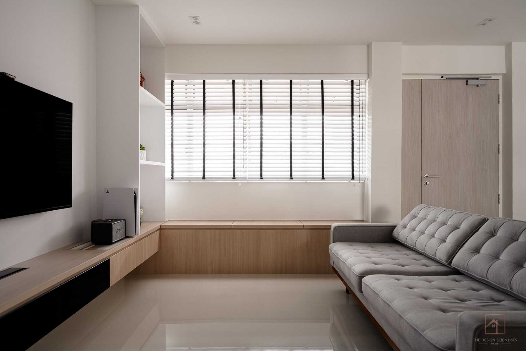 Scandinavian Living Room with Bookshelf and Settee