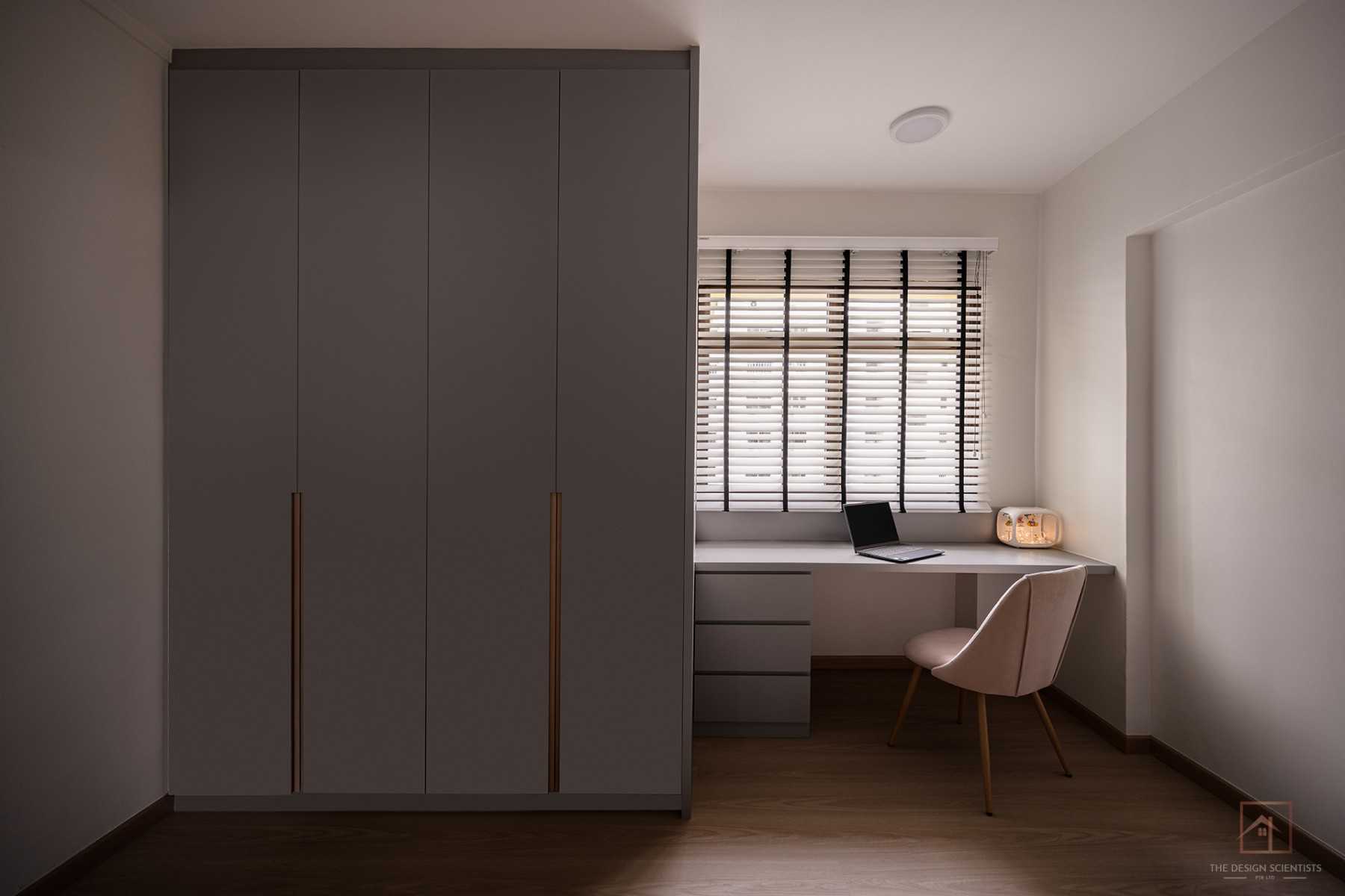 Scandinavian Bedroom with Wood Flooring and Wardrobe