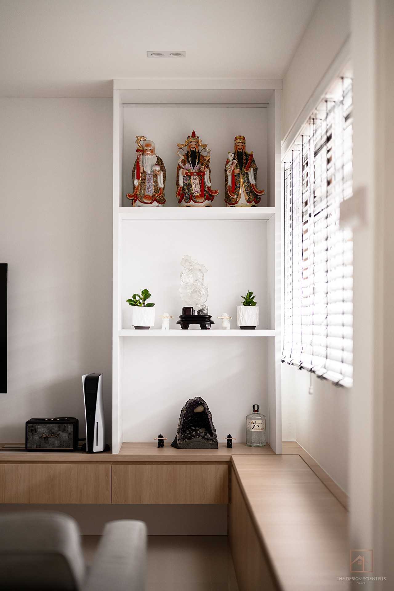 Scandinavian Living Room with Bookshelf and Settee