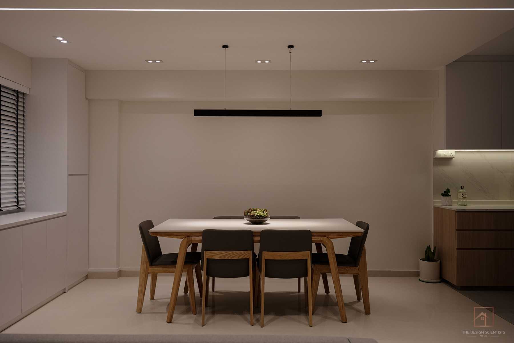 Scandinavian Dining Room with Drop Light and Dining Table