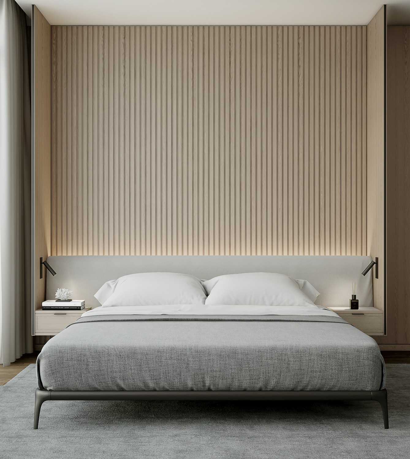 Scandinavian Bedroom with Cove Lighting and Built-in Bed