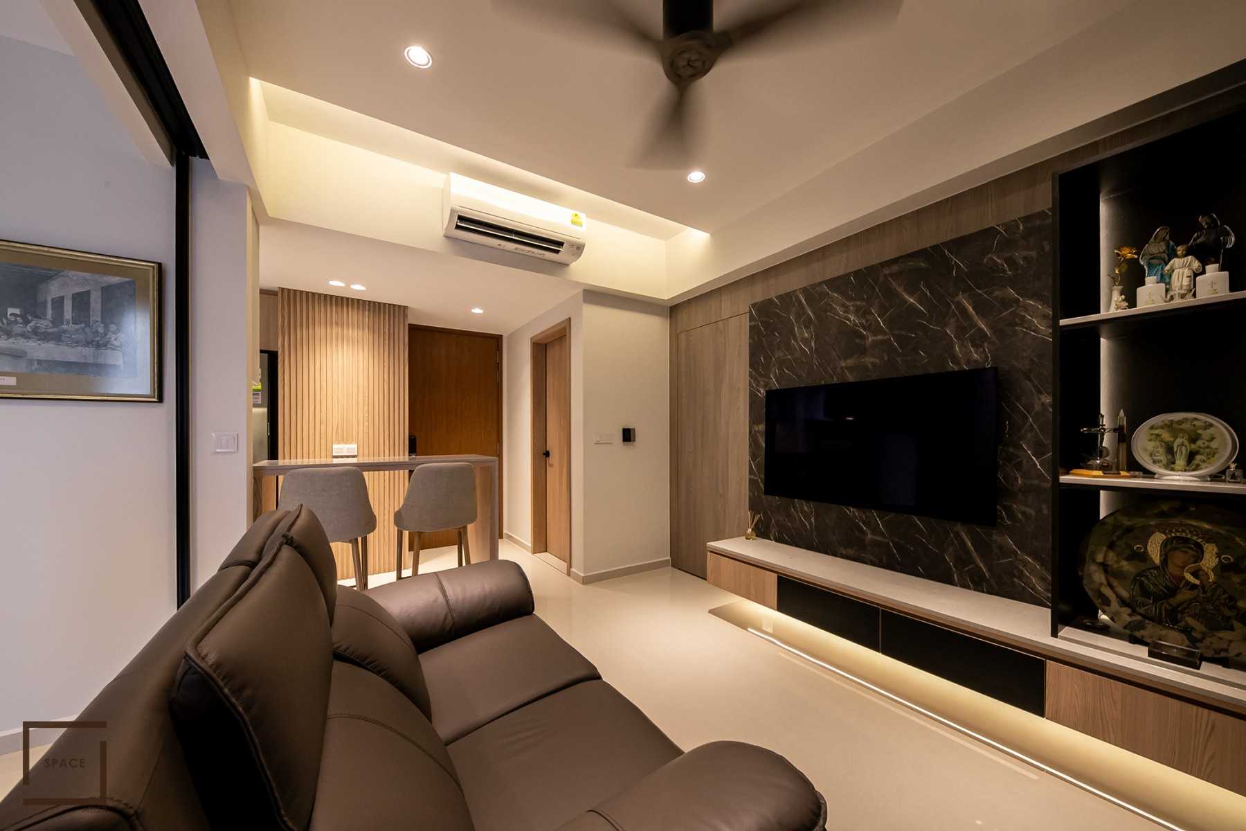 Contemporary Living Room with TV Console and Feature Wall