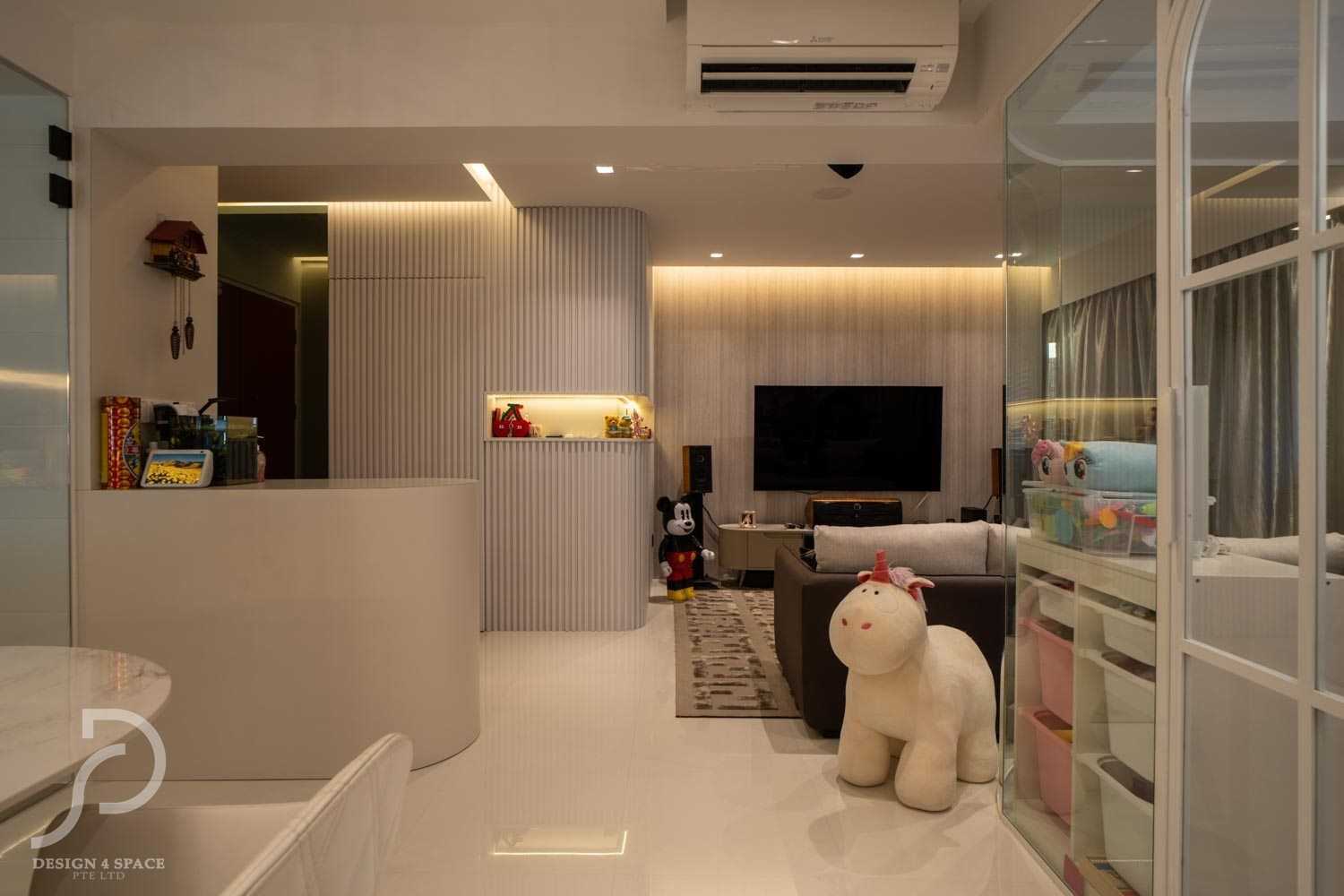 Modern Living Room with Countertop and Vinyl Flooring