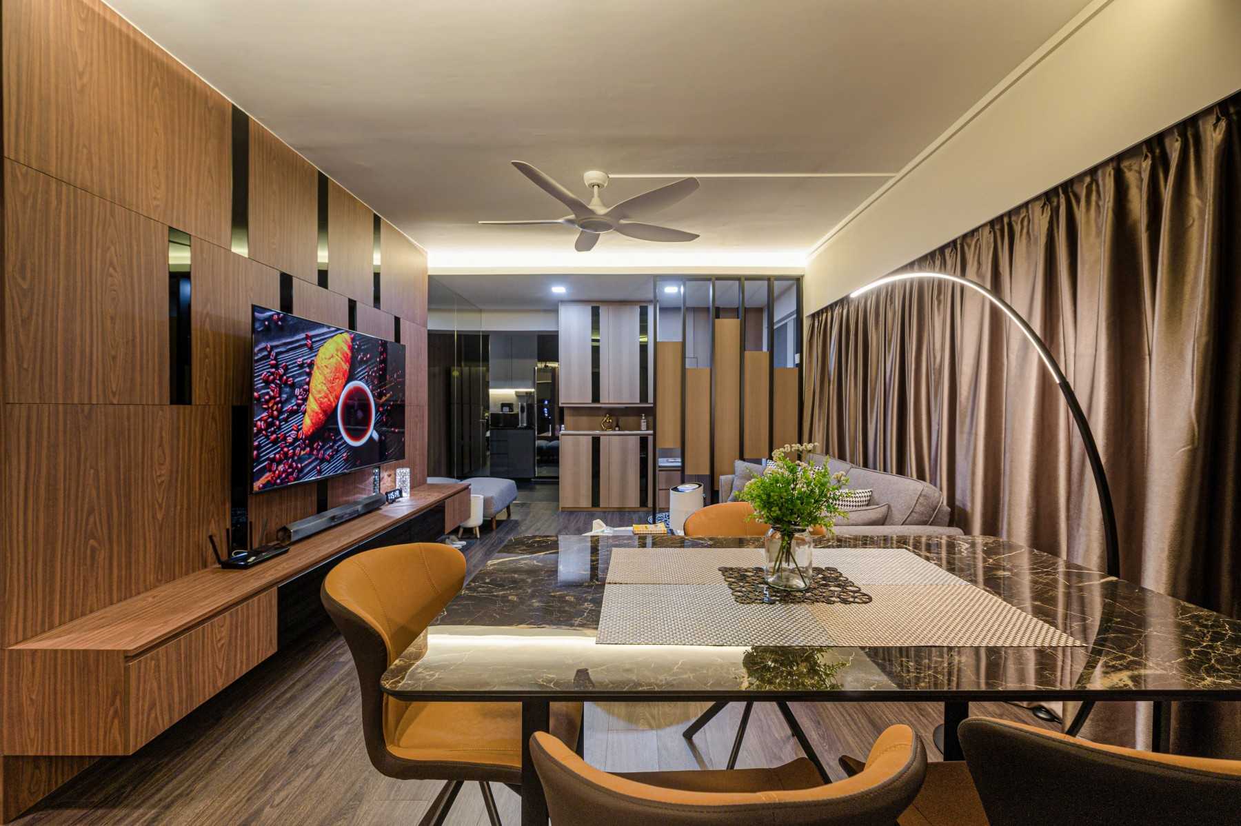 Scandinavian Living Room with Vinyl Flooring and TV Console