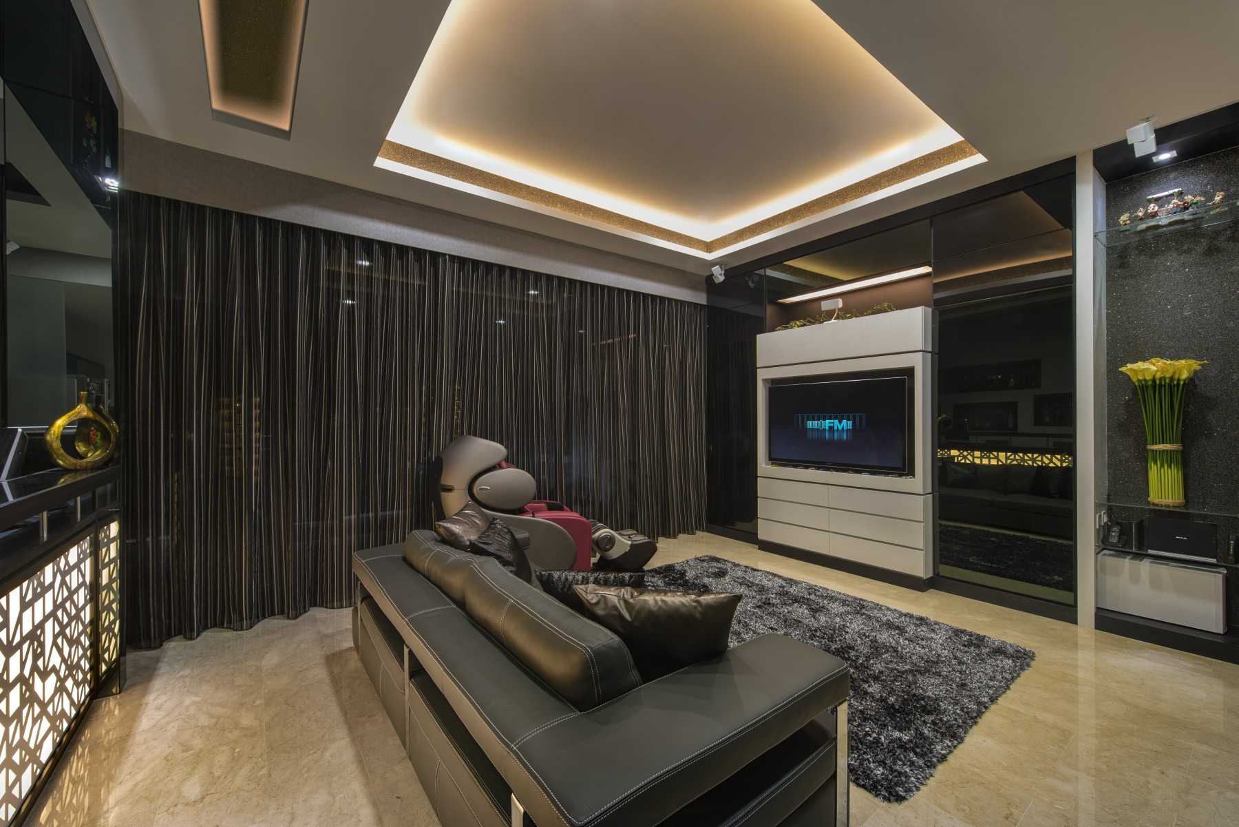 Modern Living Room with Marble Floor and TV Console