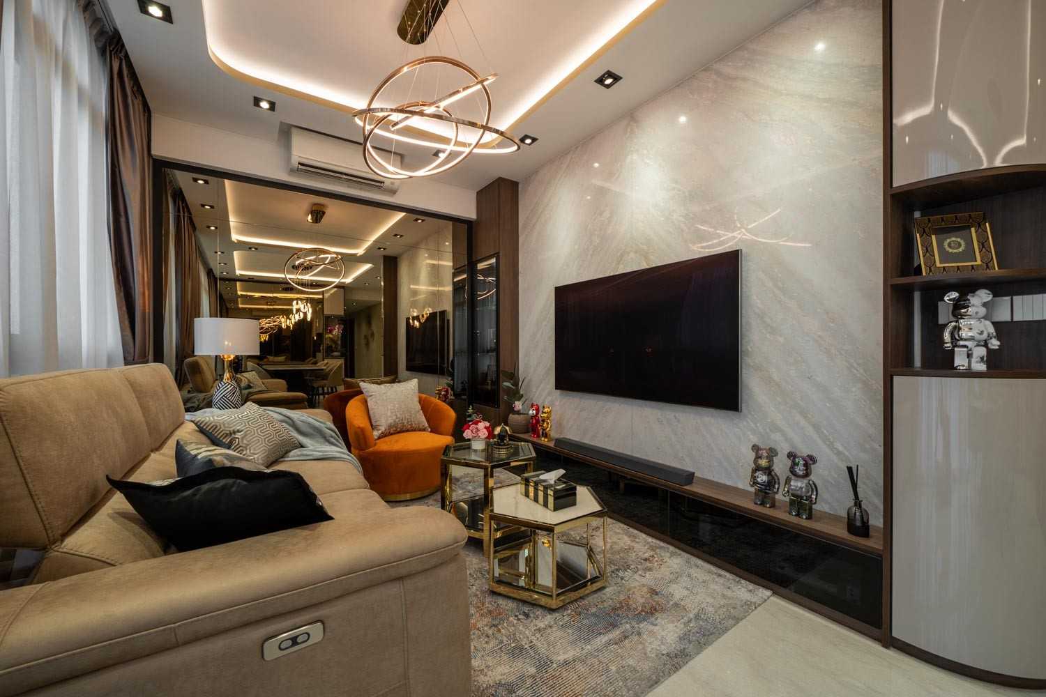 Modern Living Room with Vinyl Flooring and TV Console