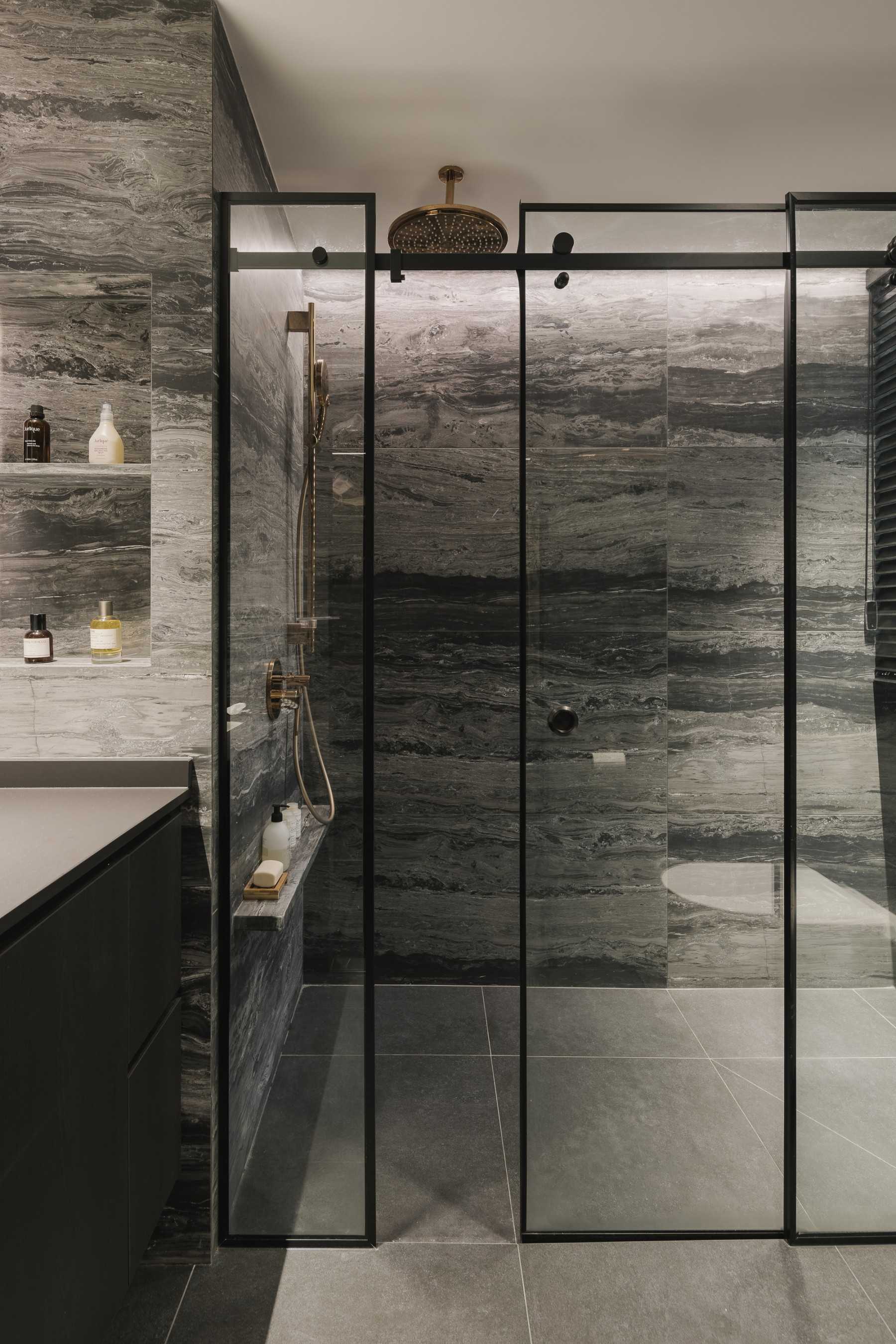 Modern Bathroom with Feature Wall and Shower Screen