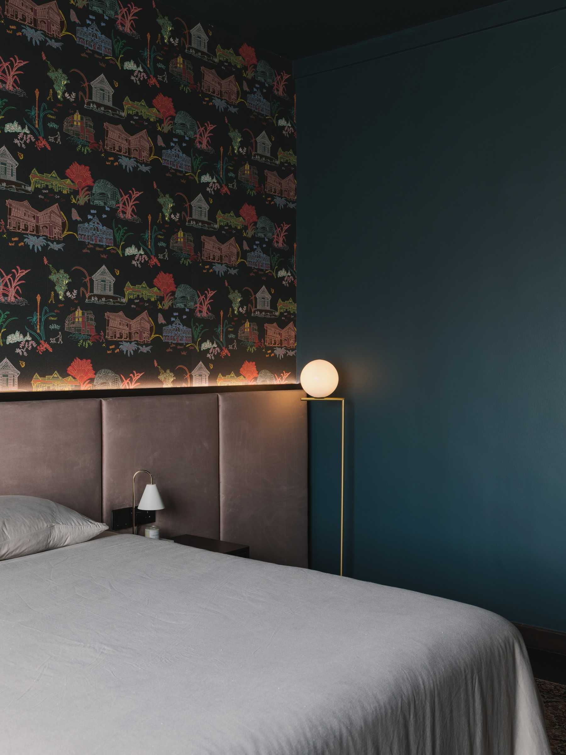 Modern Bedroom with Wallpaper and Bed