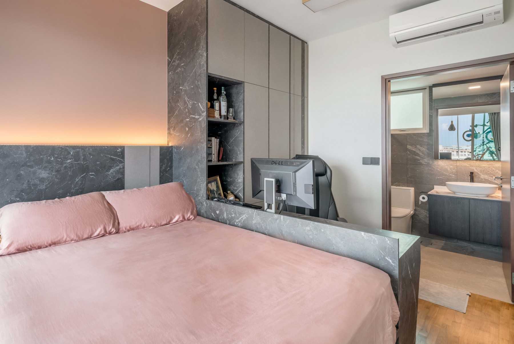 Contemporary Bedroom with Vinyl Flooring and Parquet Floor