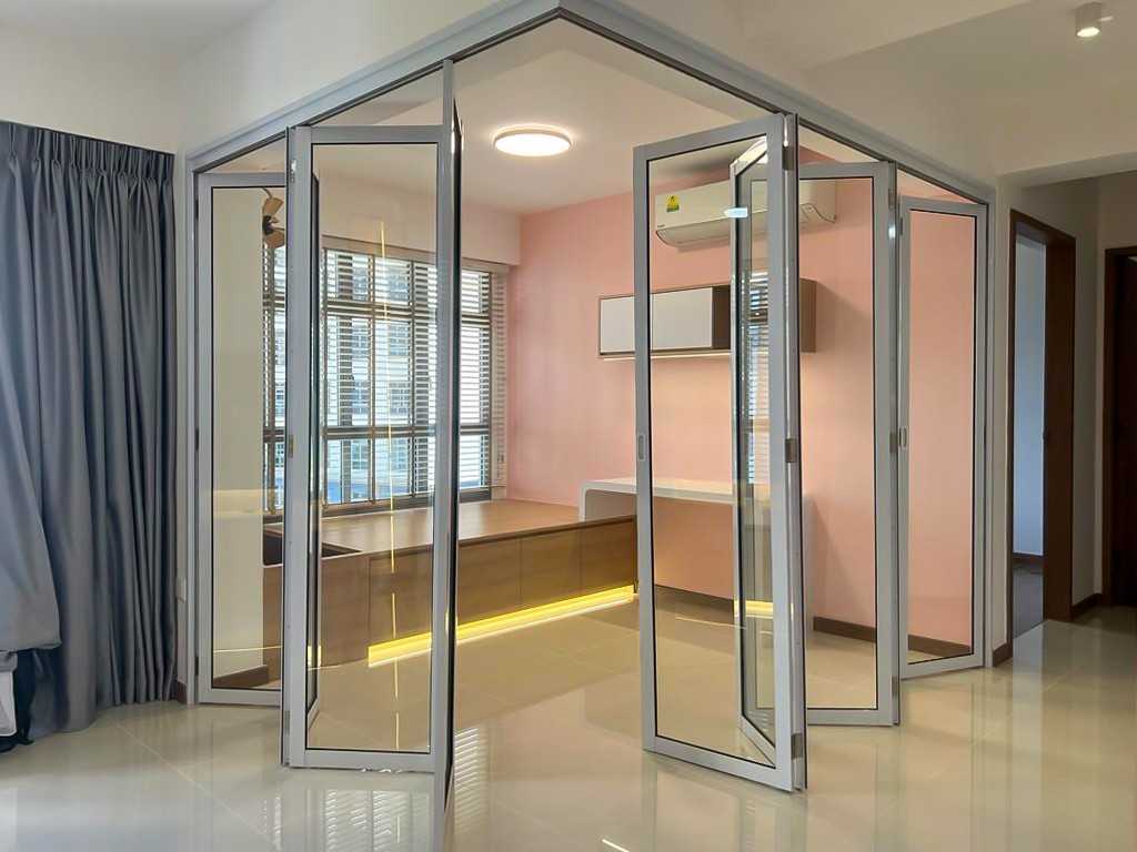 Scandinavian Studio with Glass Door and Window Grille