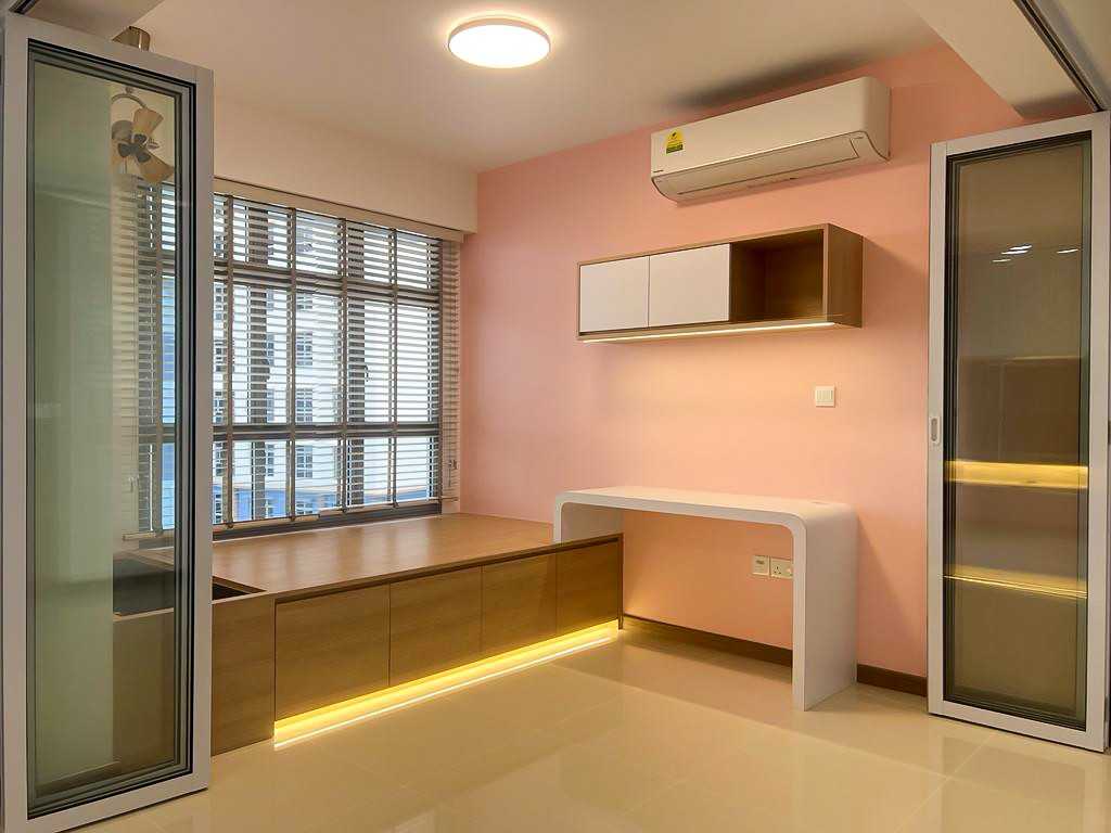 Scandinavian Study with Glass Door and Window Seat