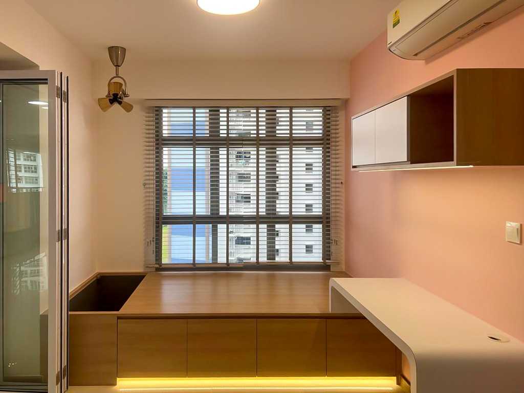 Scandinavian Study with Glass Door and Window Seat