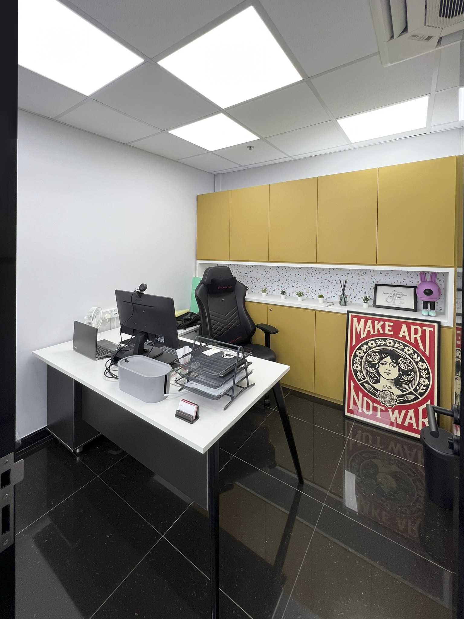 Modern Office with Sideboard and Paintings
