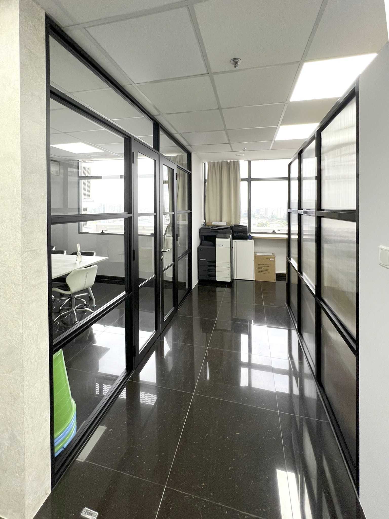 Modern Office with Glass Door and Window Grille