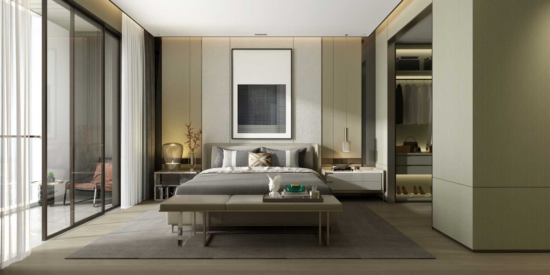 Contemporary Bedroom with Cove Lighting and Closet