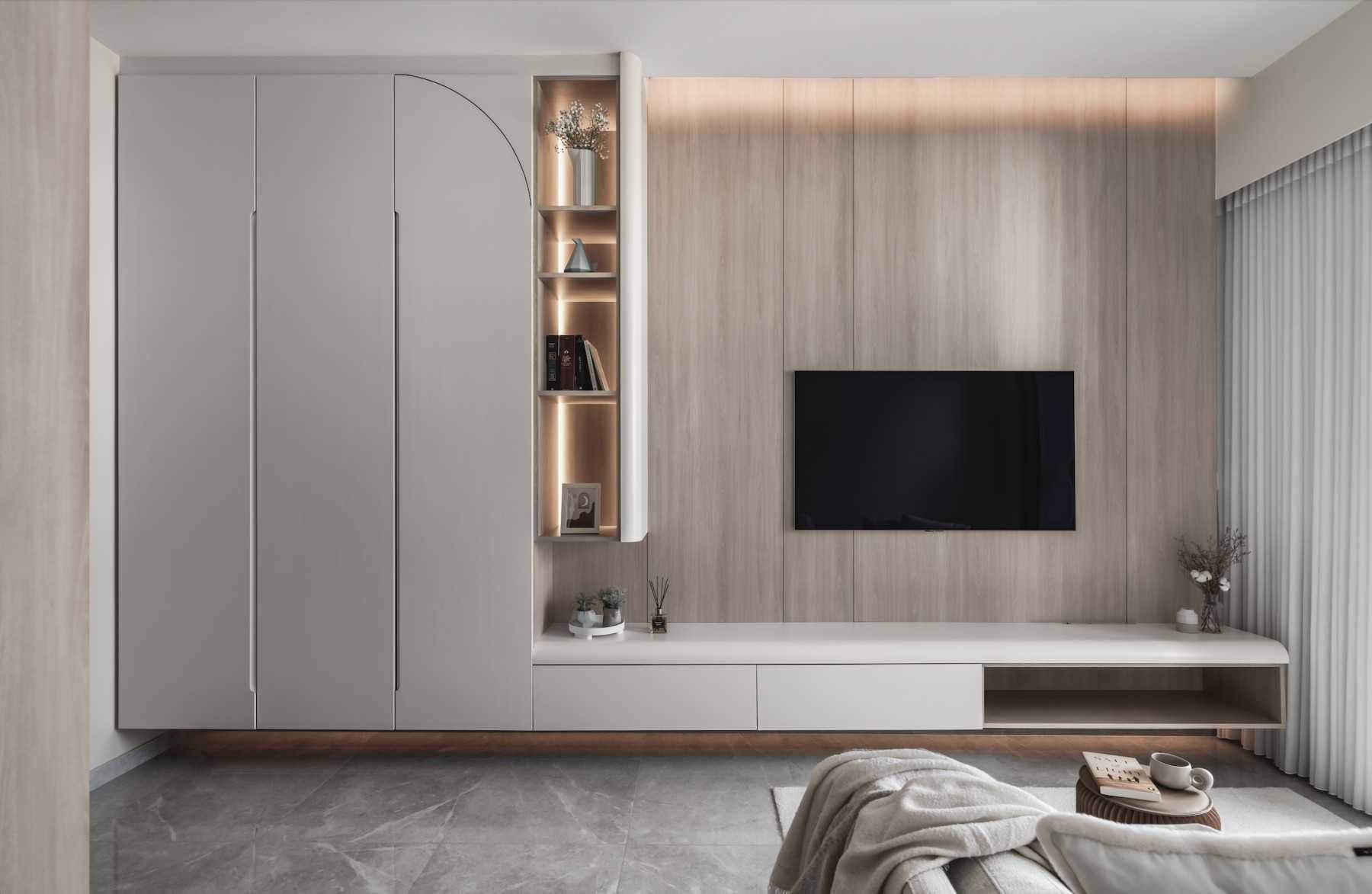Scandinavian Living Room with TV Console and Feature Wall