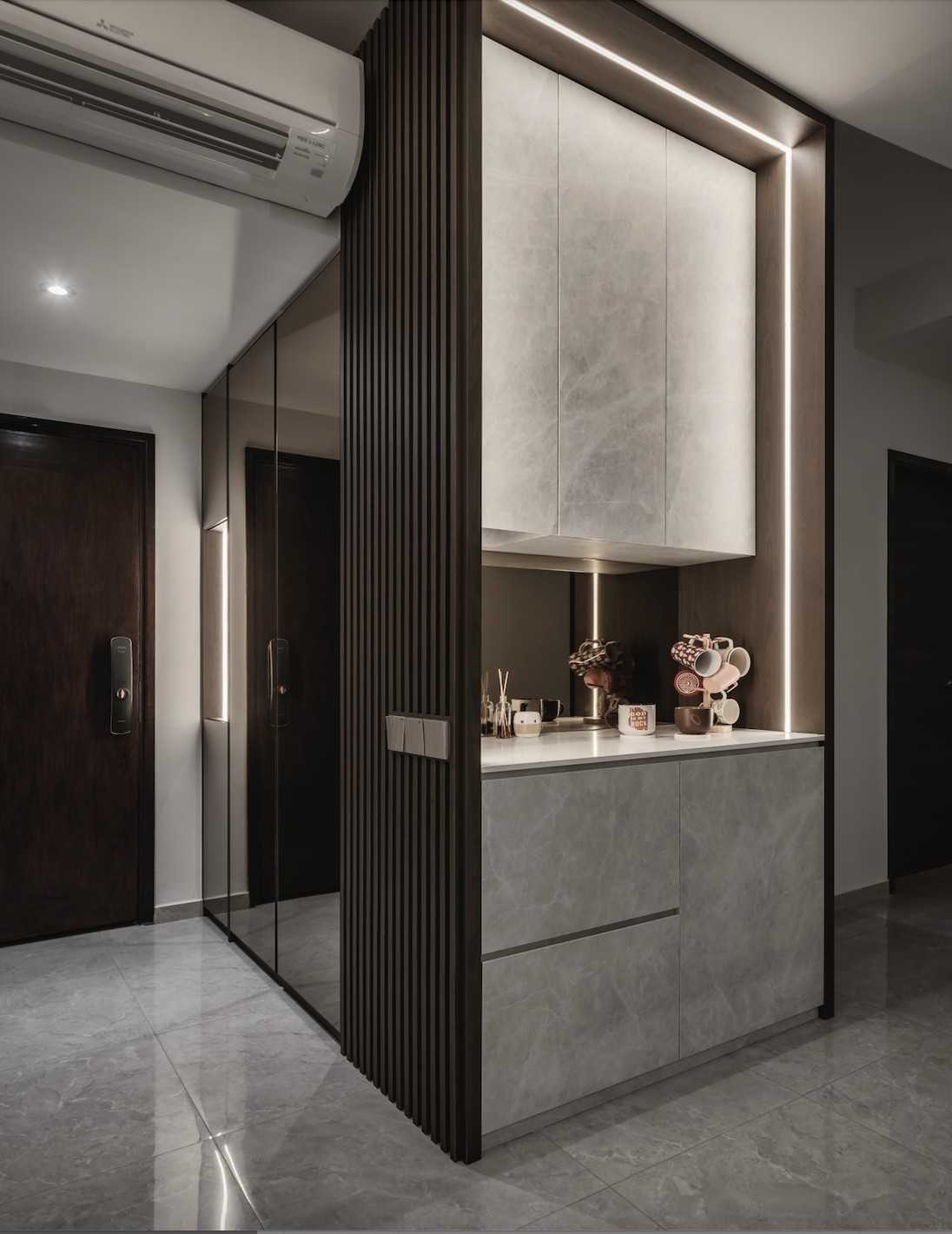 Contemporary Entryway with Mirror and Shoe Rack