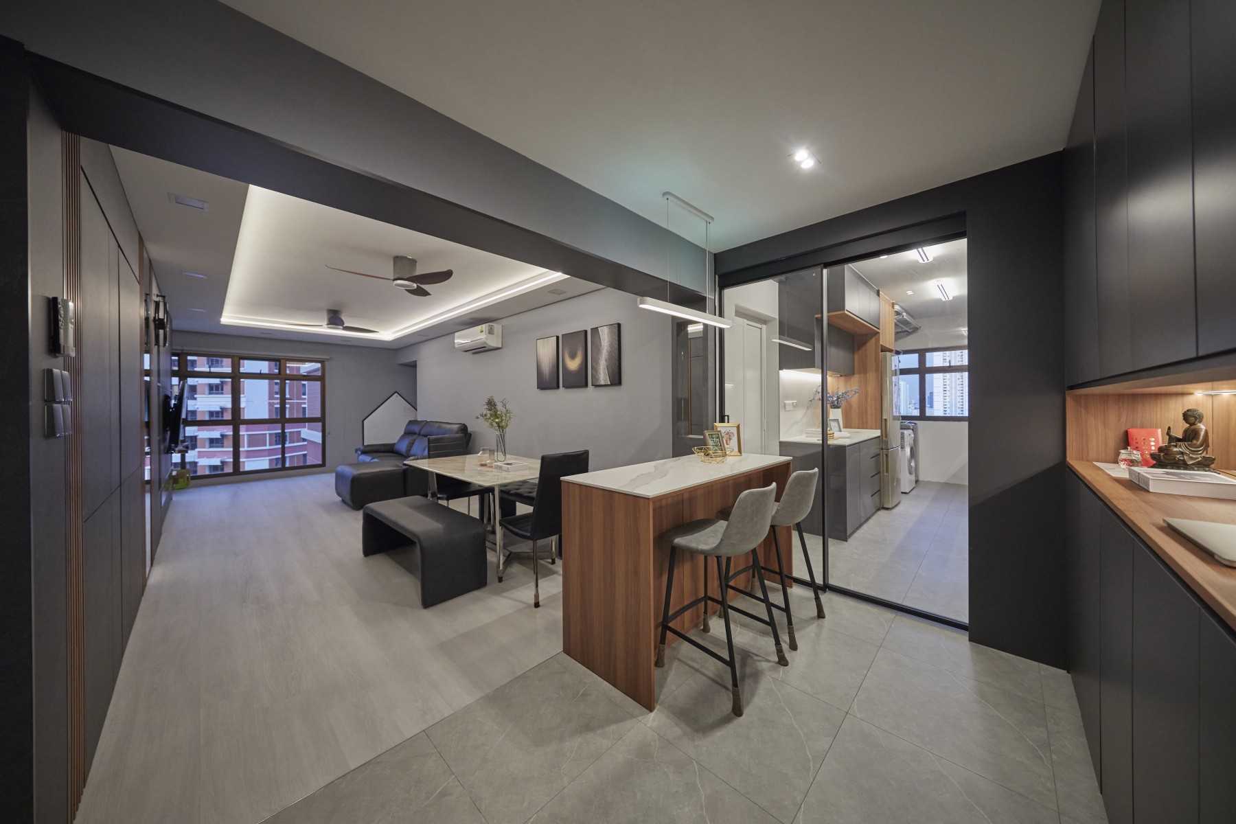 Contemporary Living Room with Countertop and Vinyl Flooring