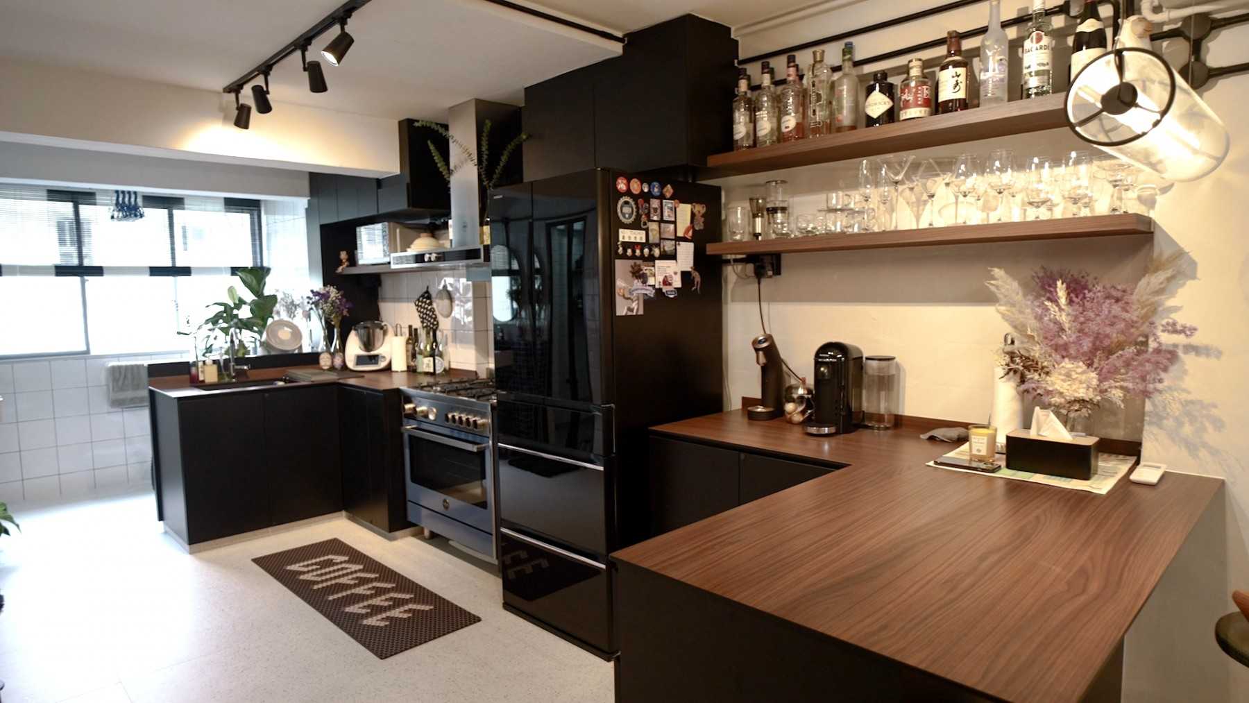 Vintage Kitchen with Countertop and Herringbone Tiling