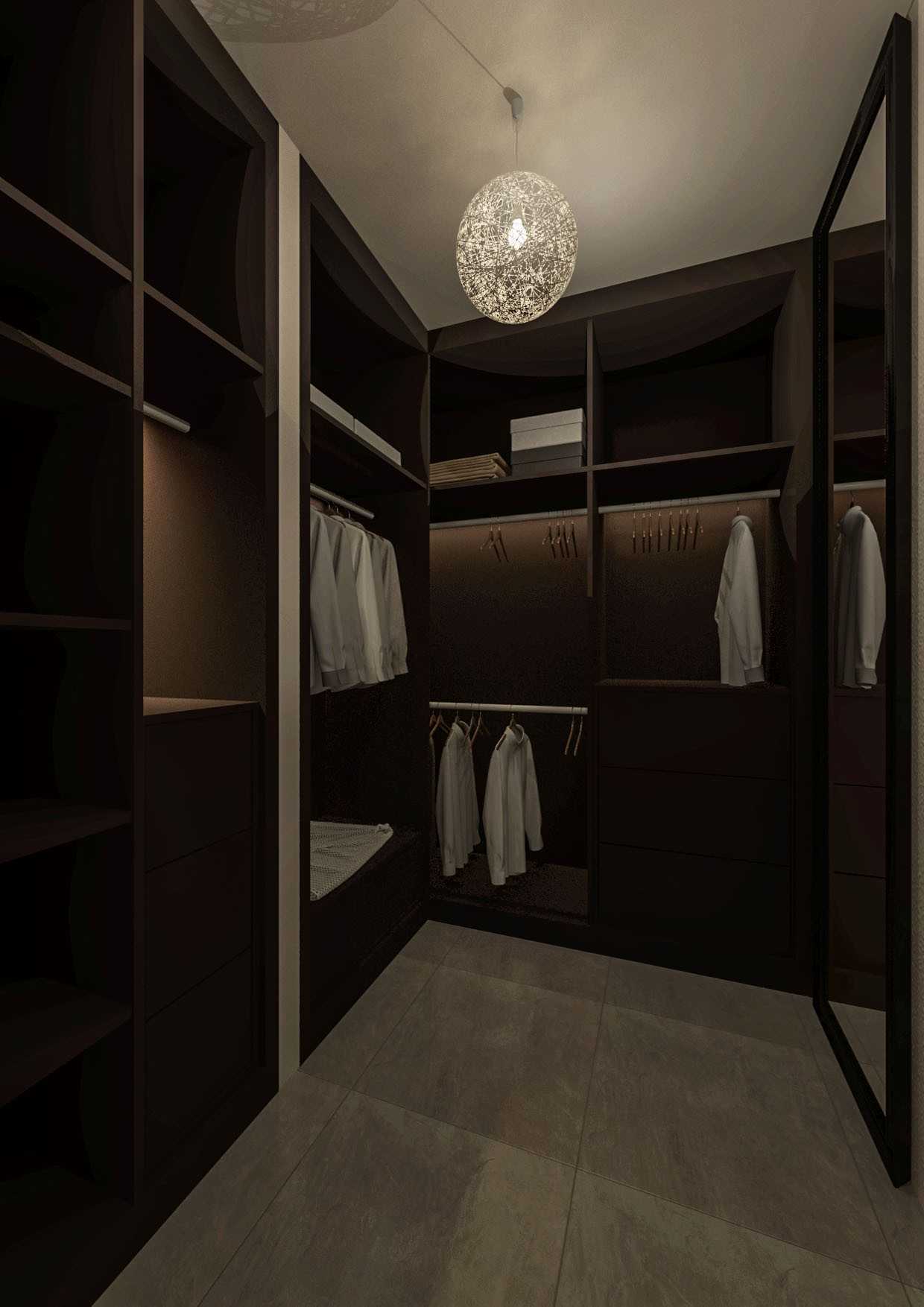 Contemporary Walk-in Wardrobe with Mirror and Wardrobe