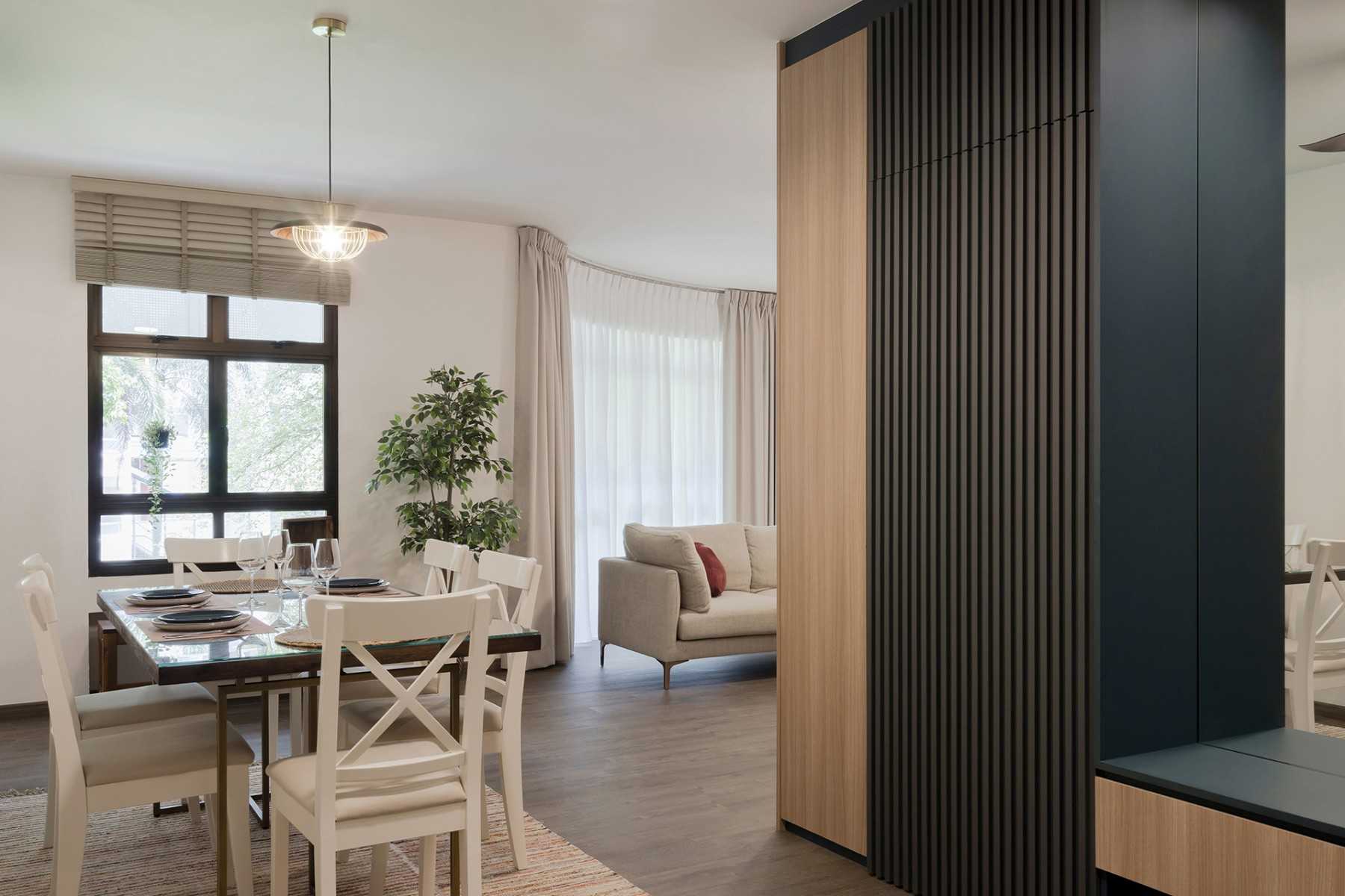 Country Living Room with Vinyl Flooring and Feature Wall
