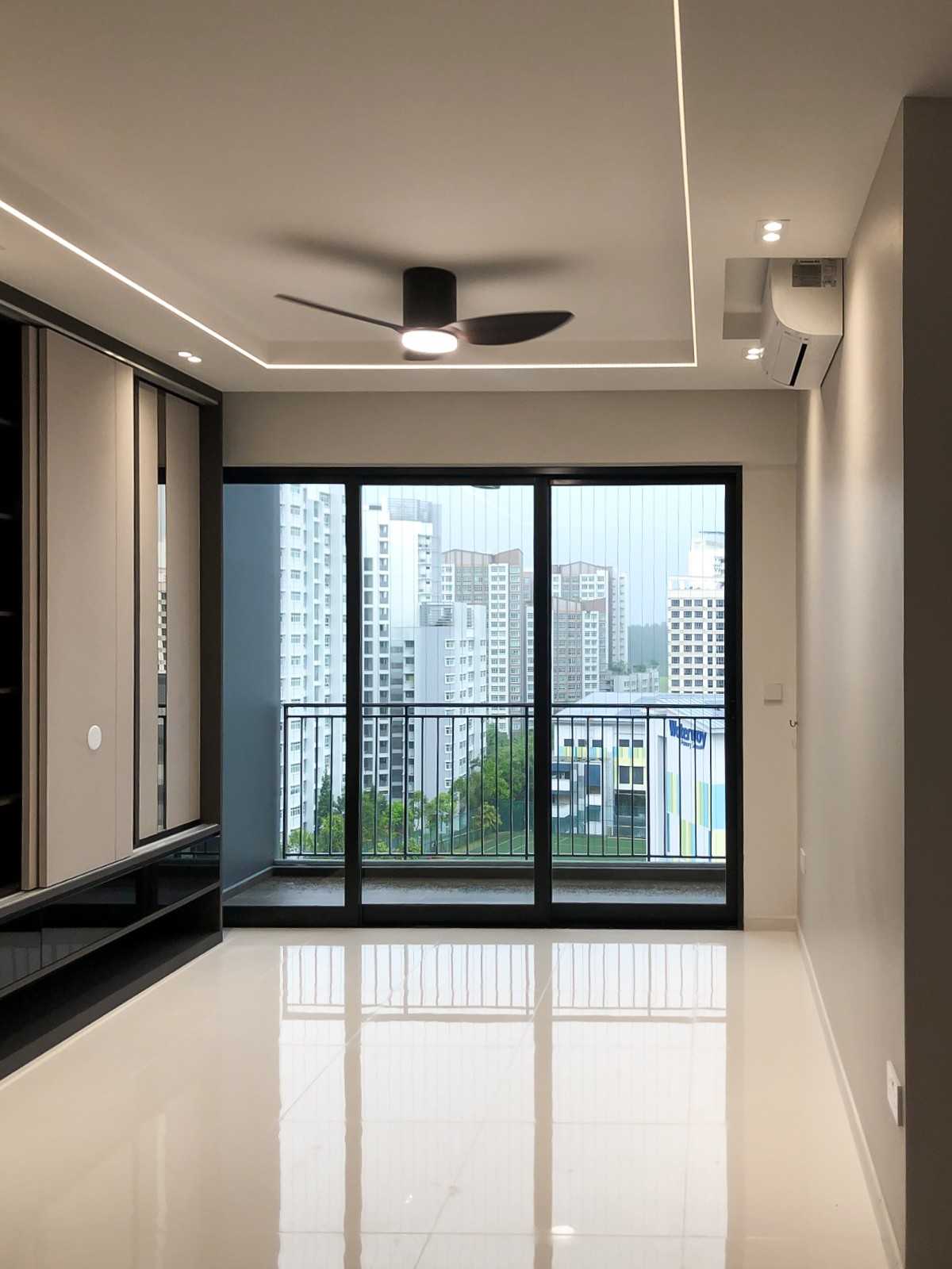 Modern Living Room with Glass Door and Panelling