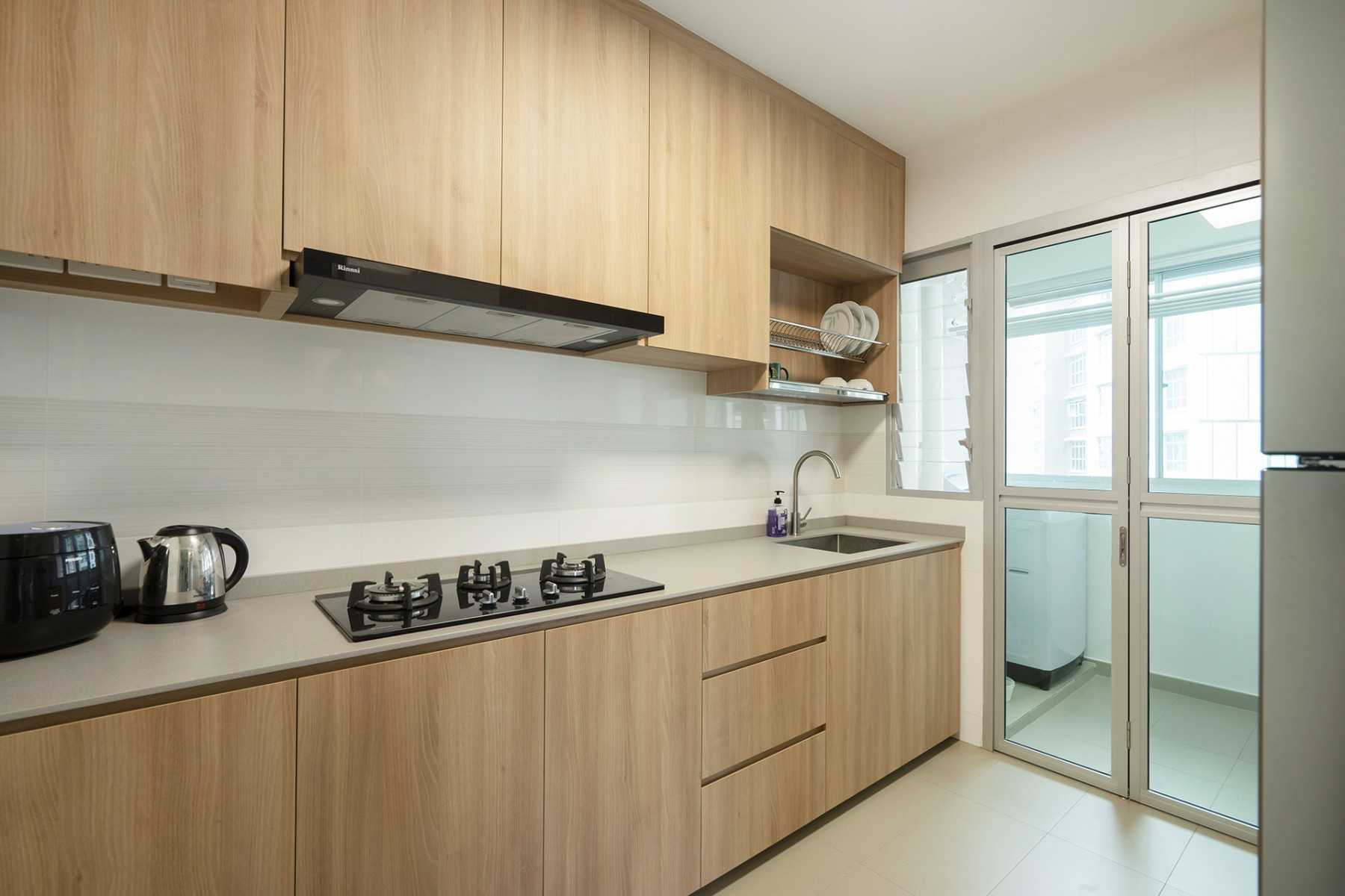 Scandinavian Kitchen with Countertop and Homogeneous Tiles