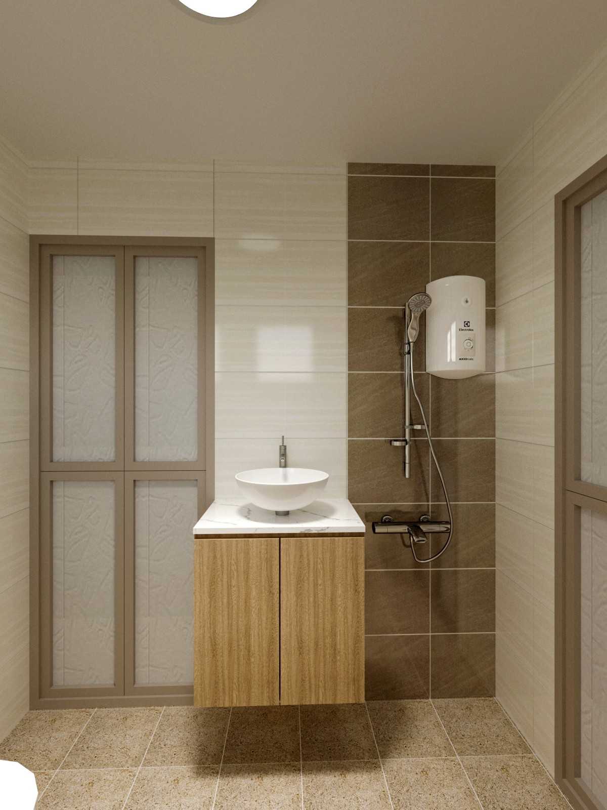 Minimalist Bathroom with Countertop and Showers