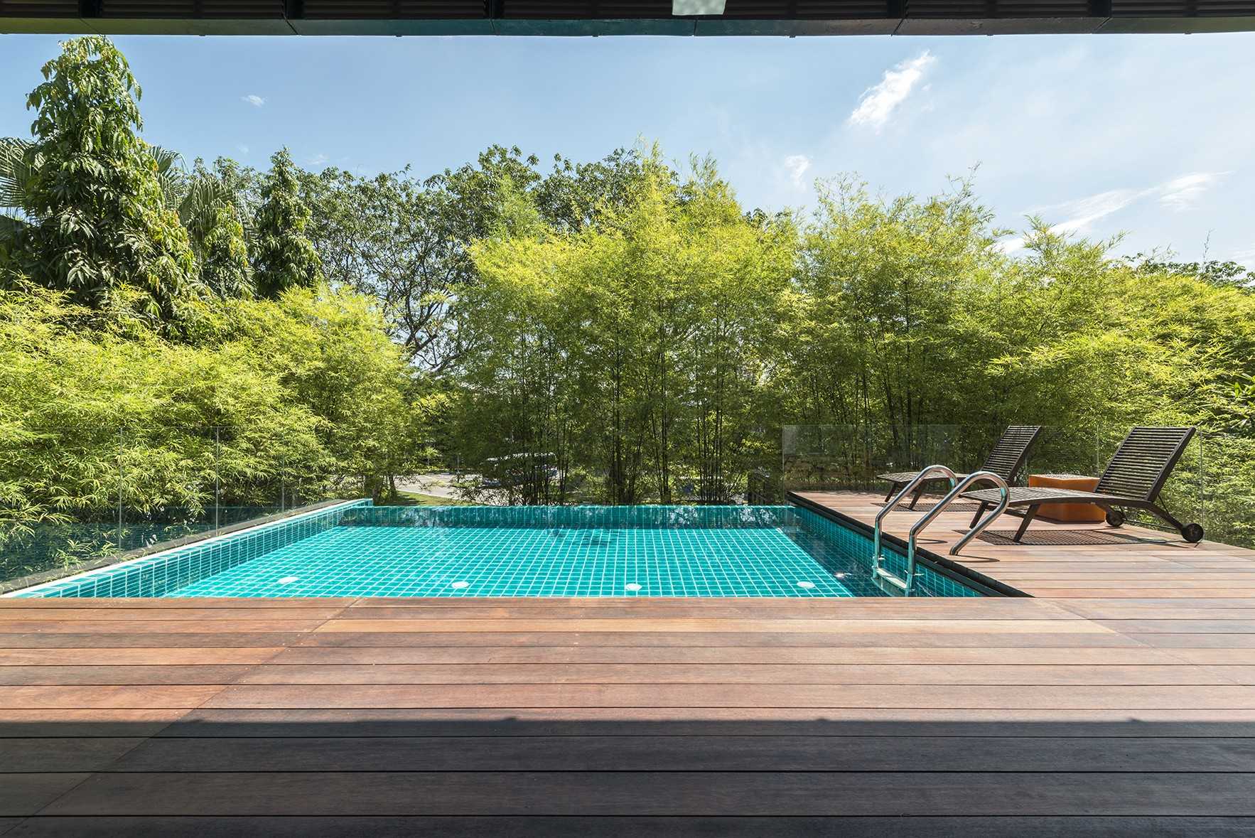 Contemporary Pool with Outdoor Table and Outdoor Chairs