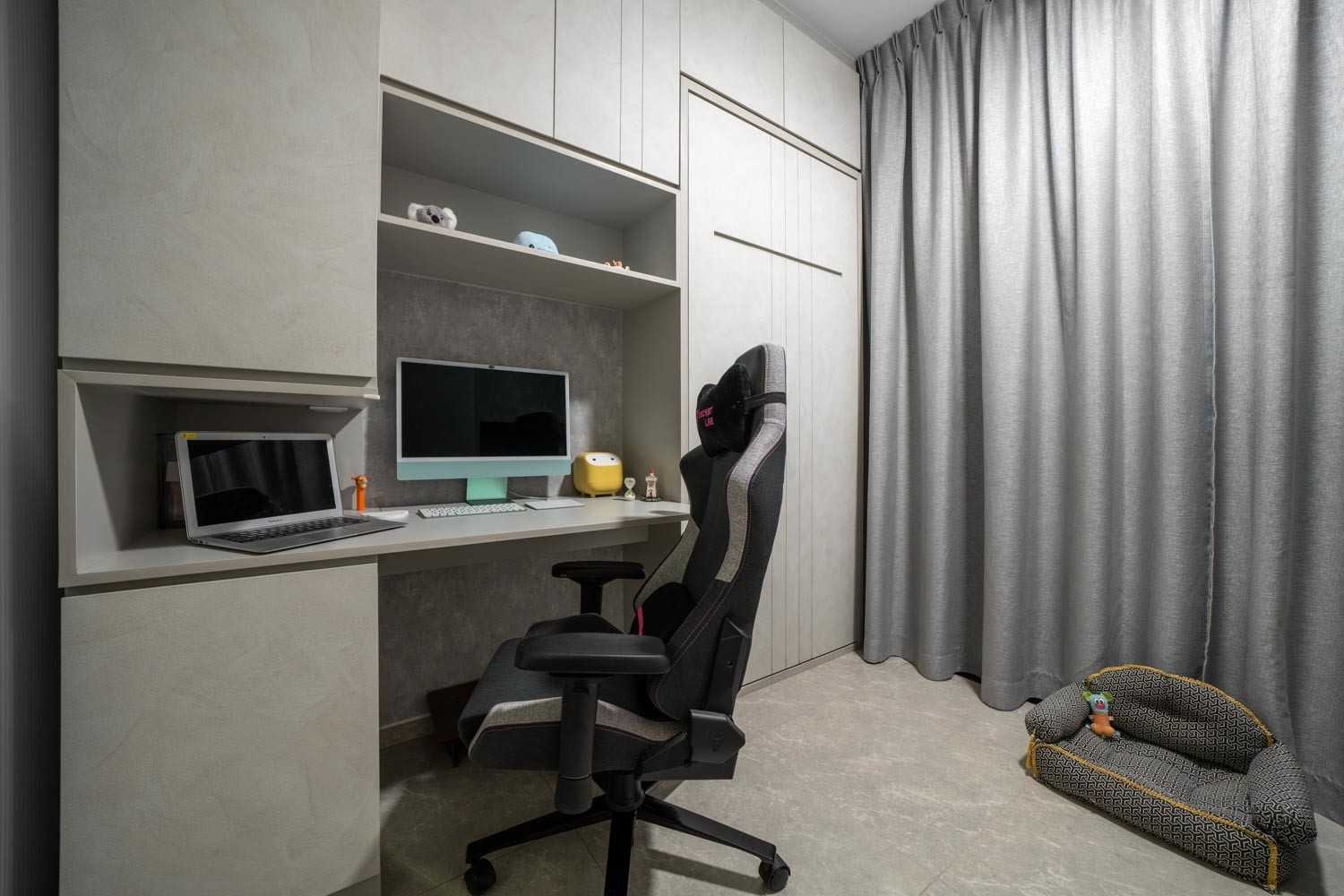 Modern Bedroom with Homogeneous Tiles and Wardrobe