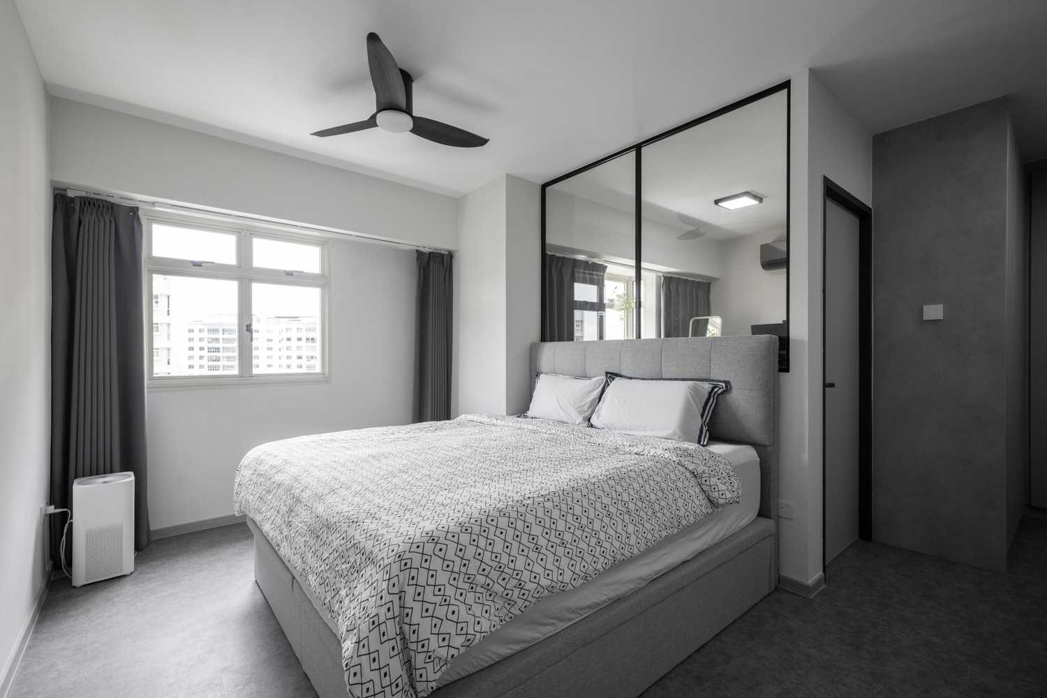 Contemporary Bedroom with Drop Ceiling and Wardrobe
