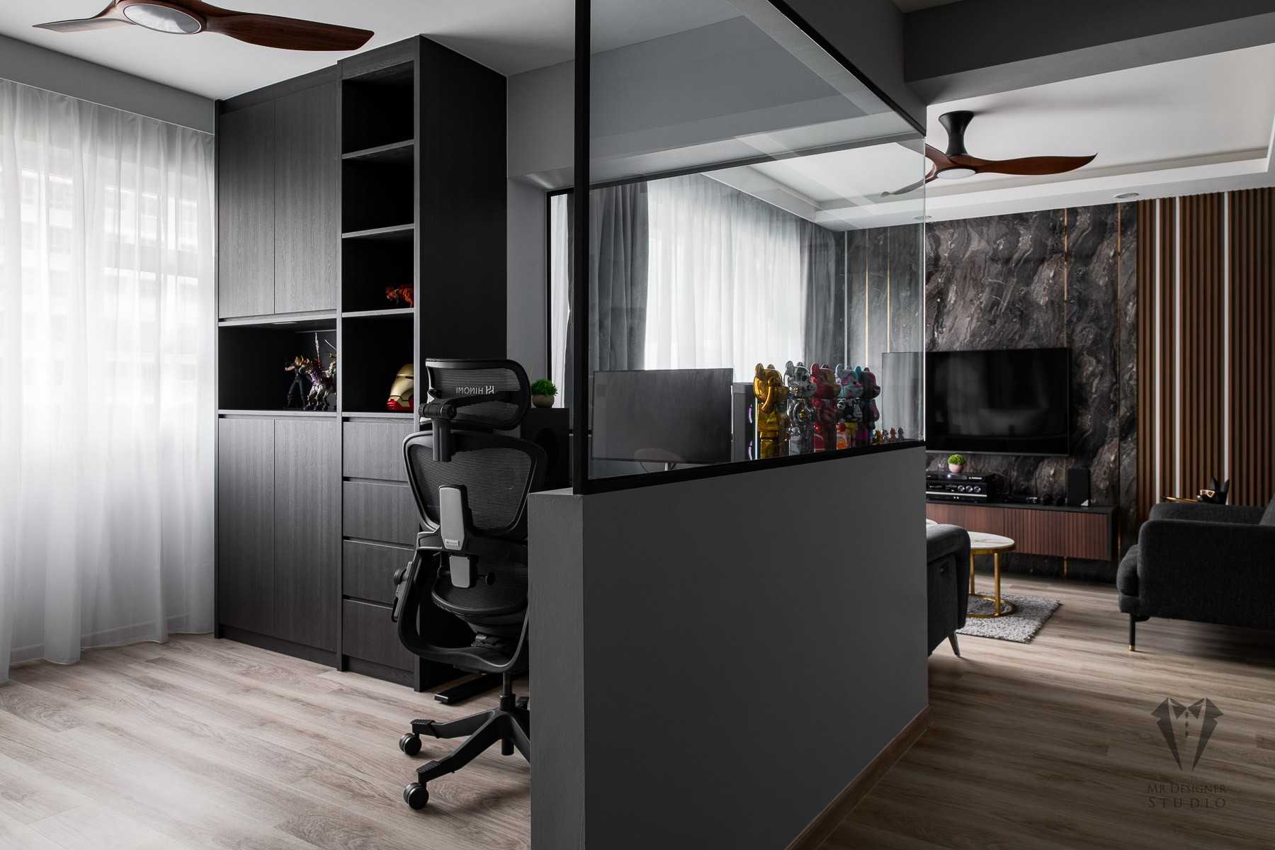 Contemporary Study with Drop Ceiling and Desk Chairs