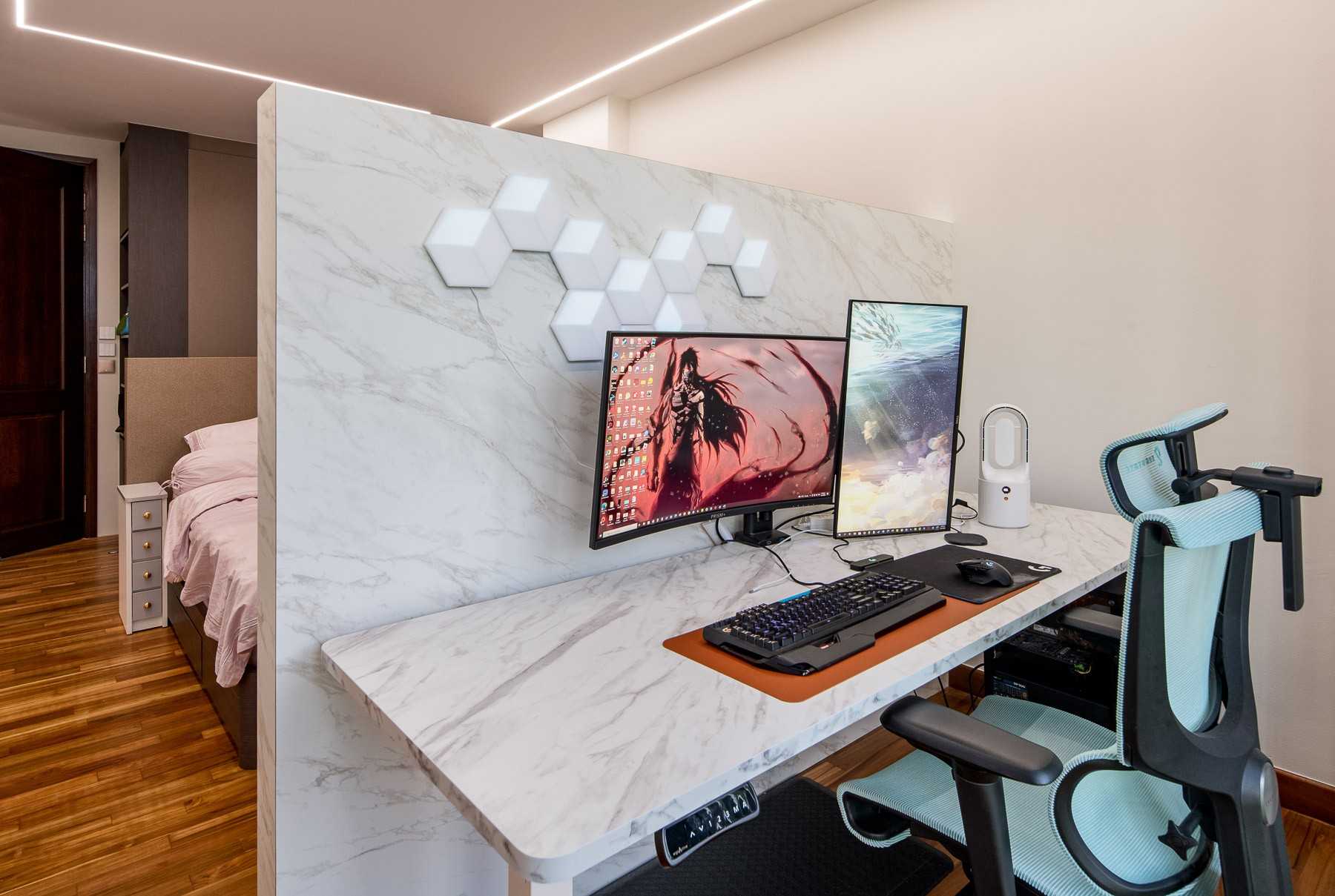 Contemporary Study with Drop Ceiling and Lighting