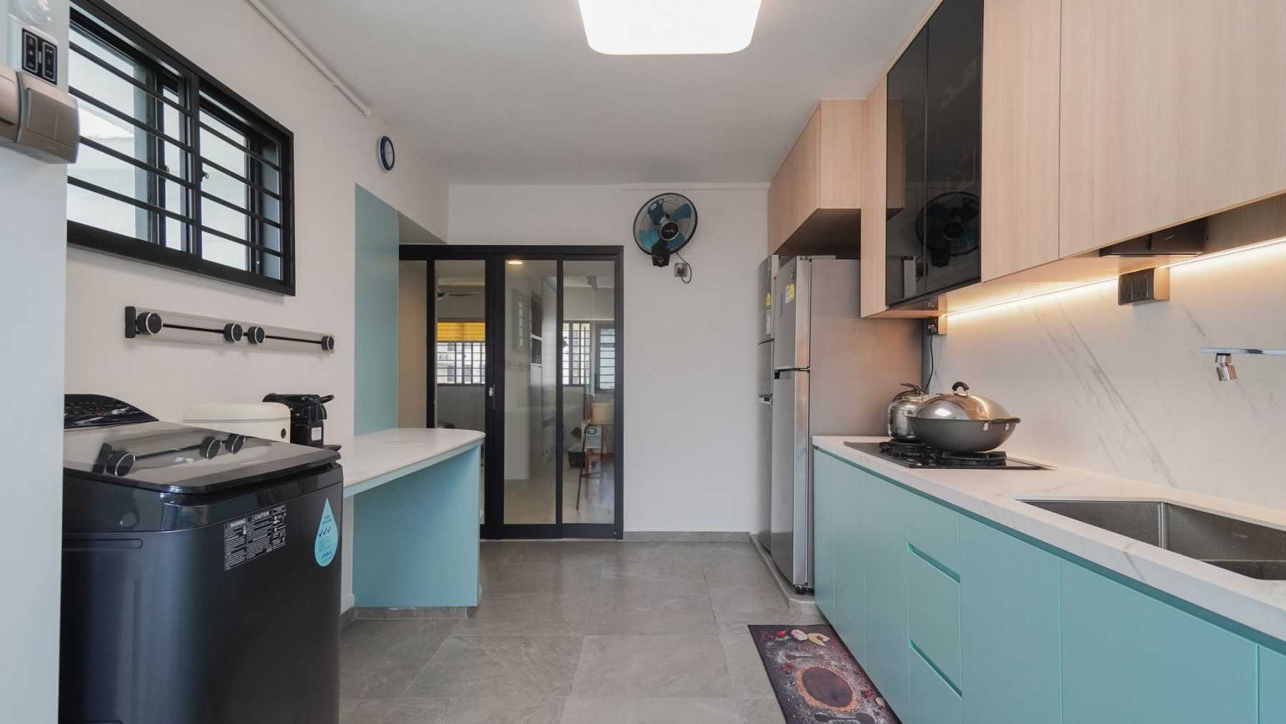 Scandinavian Kitchen with Countertop and Glass Door