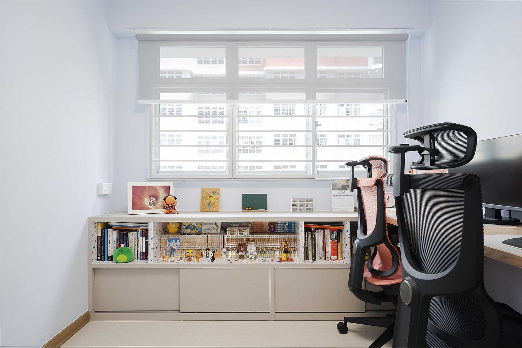 Contemporary Bedroom with Bookshelf and Wardrobe