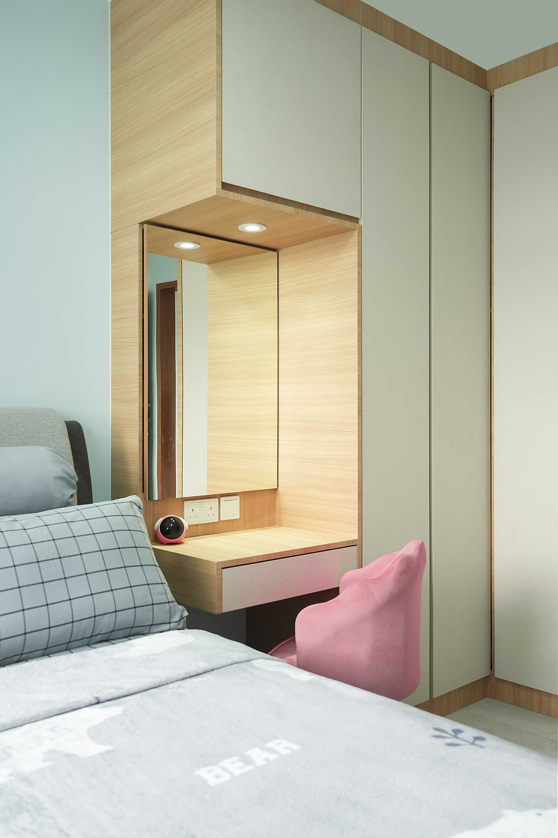Contemporary Bedroom with Homogeneous Tiles and Bedside Table
